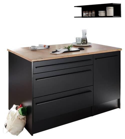 Kuchynský ostrovček JACQUELINE, šírka 145 cm - čierna/farba duba, Konventionell, kompozitné drevo/plast (145/90/90cm) - MID.YOU