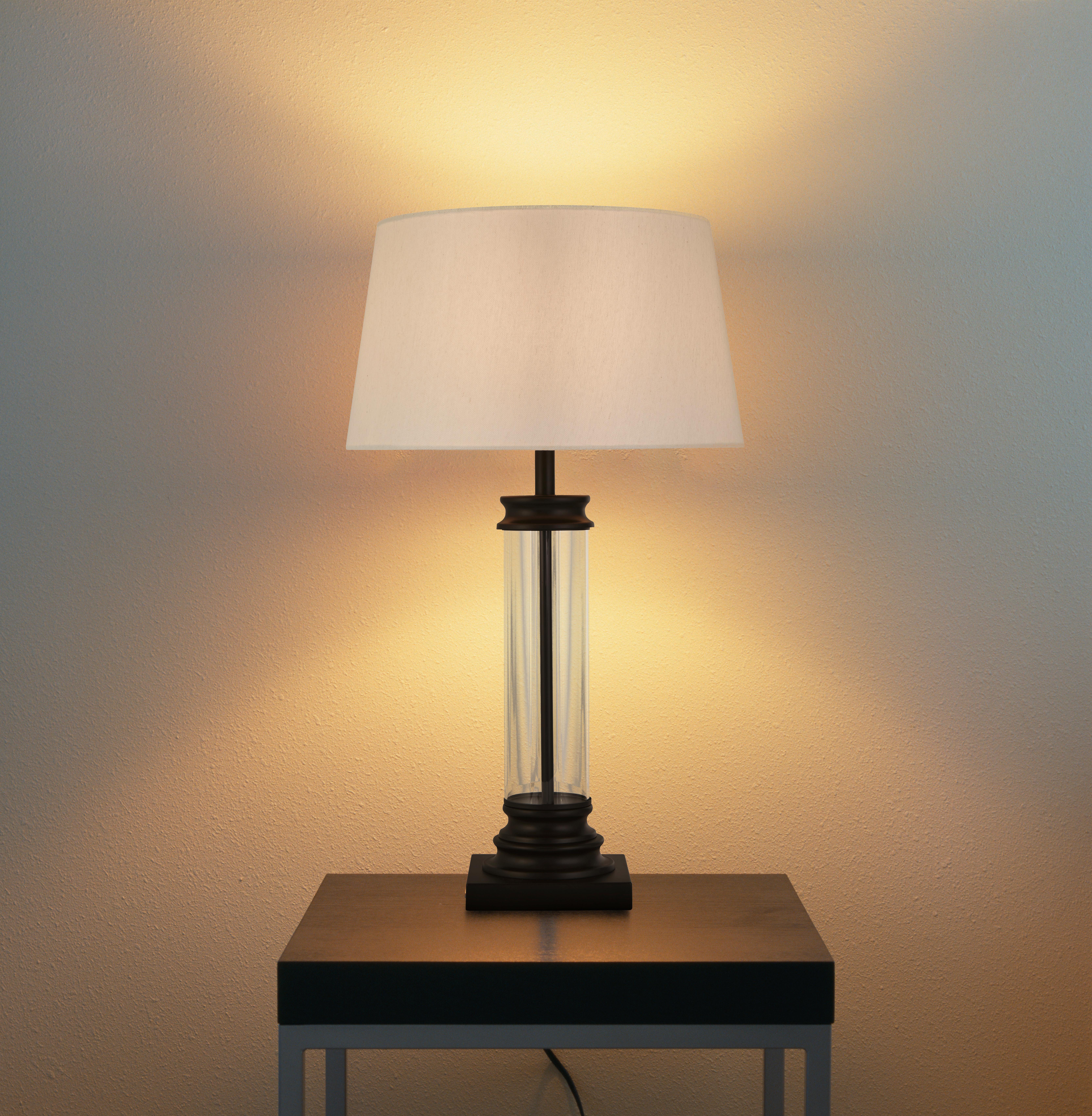 Tischleuchte Eu5141bk Pedestal - Schwarz/Weiß, KONVENTIONELL, Glas/Textil (37/62cm)