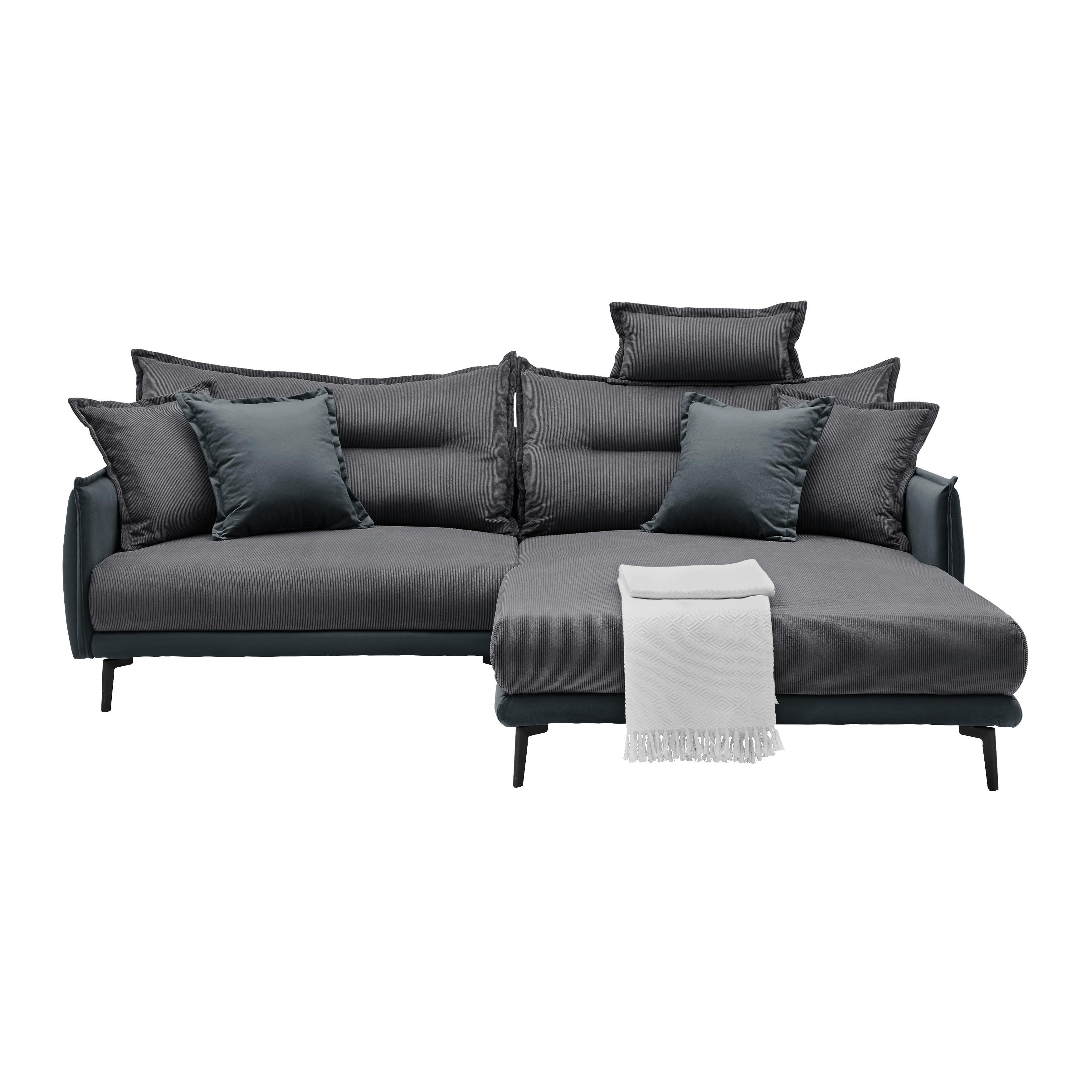 Rohová sedačka NUOVO, obojstranná, tmavosivá - čierna/tmavosivá, Modern, kov/textil (245/190cm) - Mömax