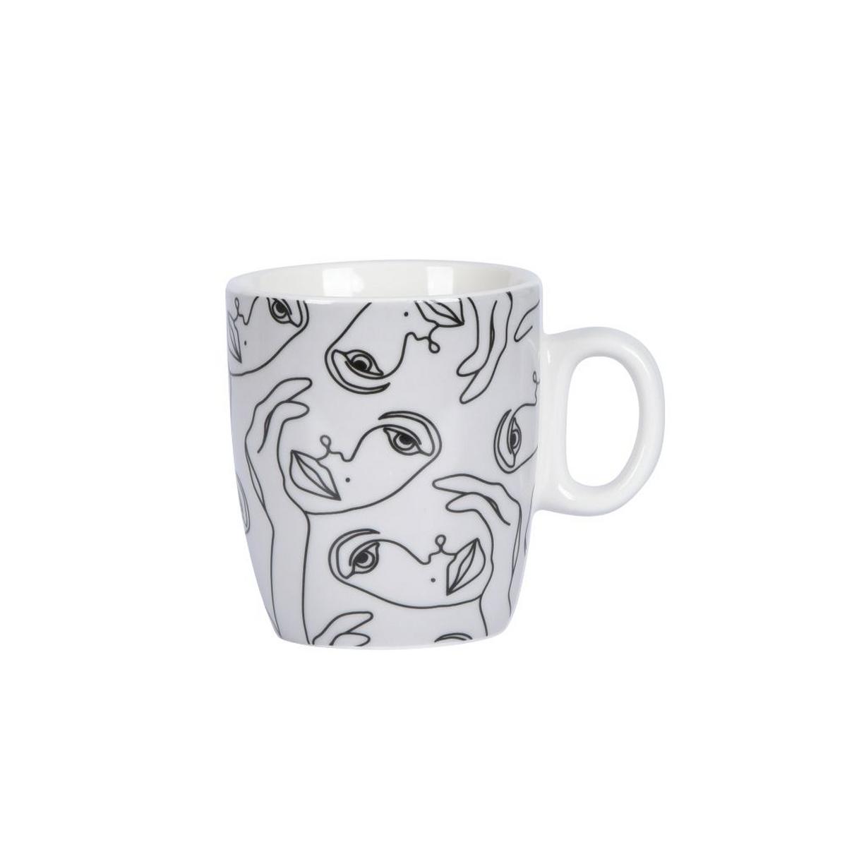 Kaffeebecher New Bone China 200 Ml Schwarz/weiß Faces - Schwarz/Weiß, MODERN, Keramik (7,5/8,5cm) - Luca Bessoni