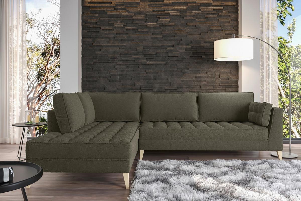 Rohová sedačka DOTI, levá, tmavě zelená - tmavě zelená/přírodní barvy, Design, kompozitní dřevo/textil (204/310cm) - MID.YOU