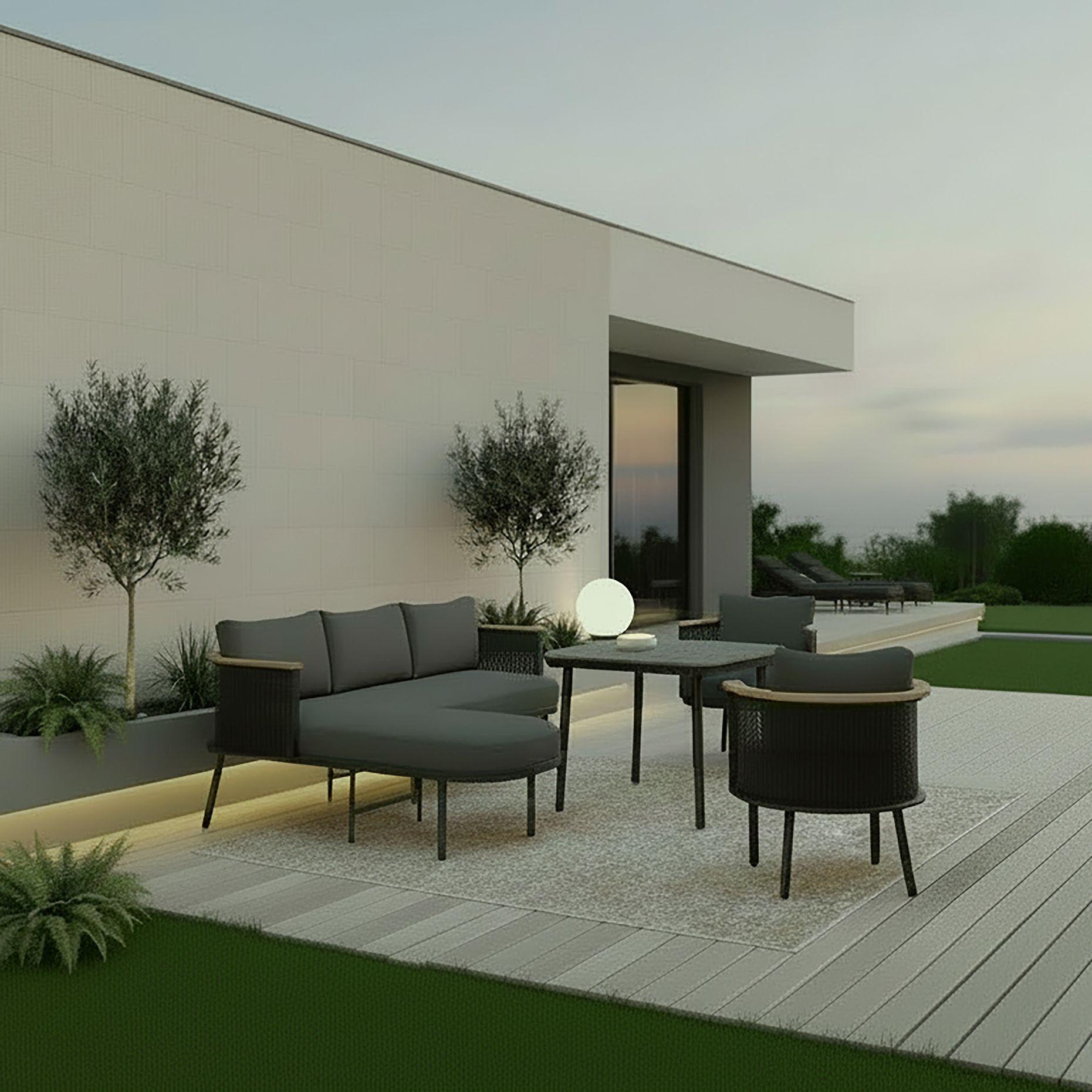 JÍDELNÍ TERASOVÁ SOUPRAVA LISSA - černá/tmavě šedá, Moderní, kov/textil - Bessagi Garden