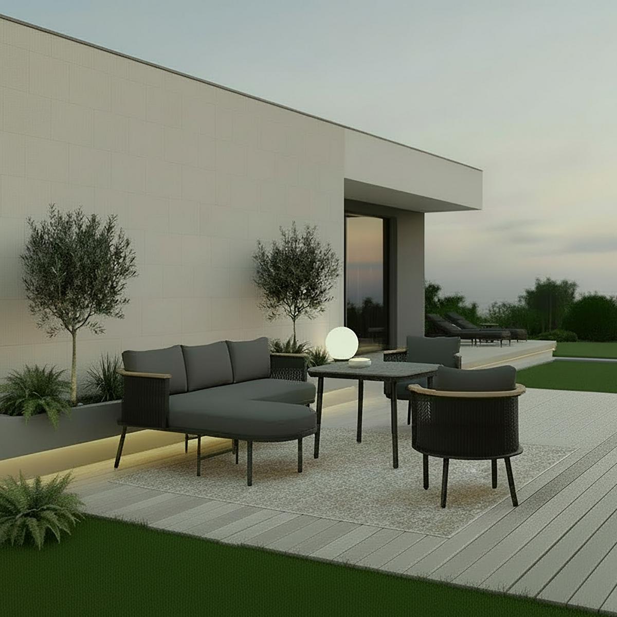 JEDÁLENSKÁ TERASOVÁ SÚPRAVA LISSA - čierna/farba hrušky, Modern, kov/textil - Bessagi Garden