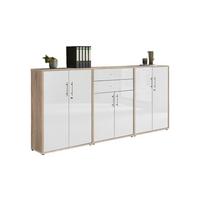 Aktenschrank Office Edition Weiß Hg/Eiche Dekor B: 253,2cm - Weiß Hochglanz/Sonoma Eiche, MODERN, Holzwerkstoff (253,2/113,6/33cm) - MID.YOU