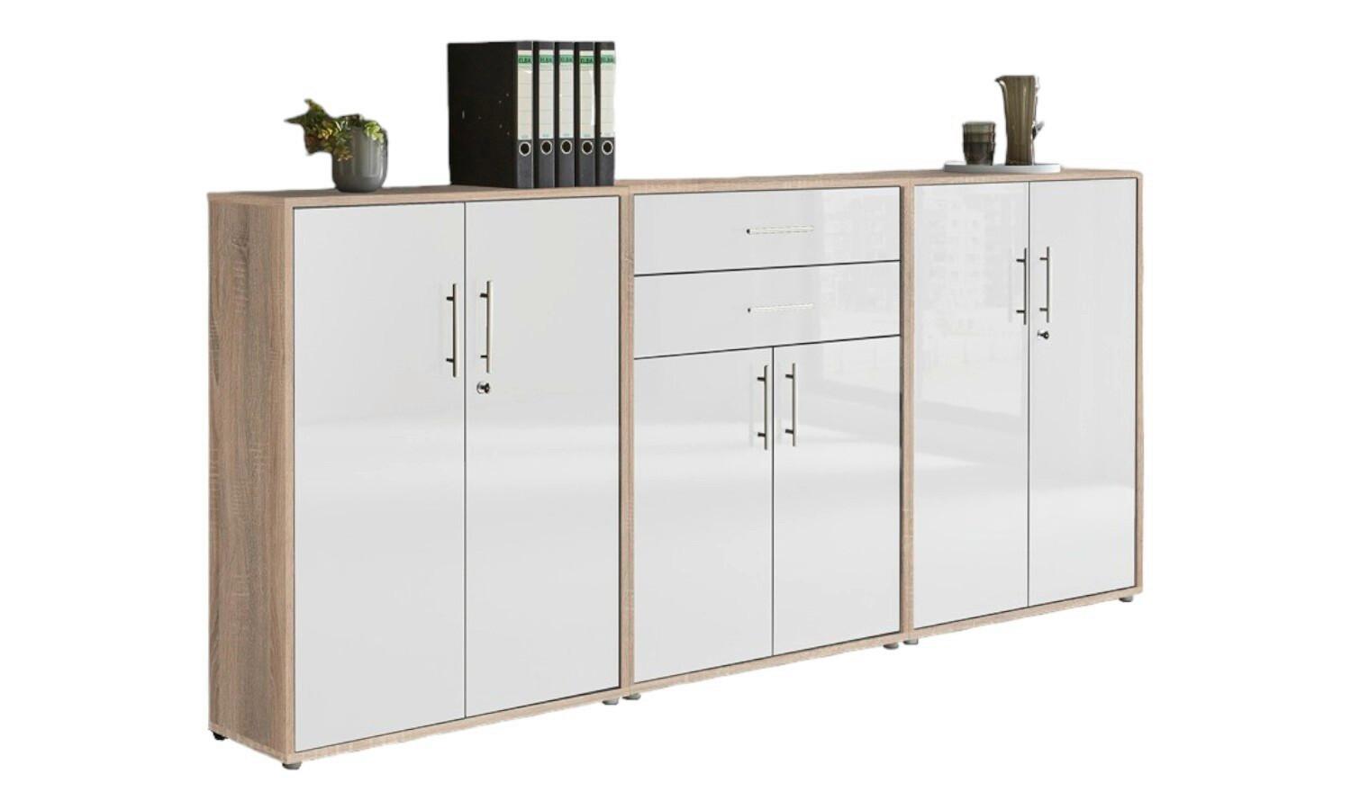 Aktenschrank Office Edition Weiß Hg/eiche Dekor B: 253,2cm