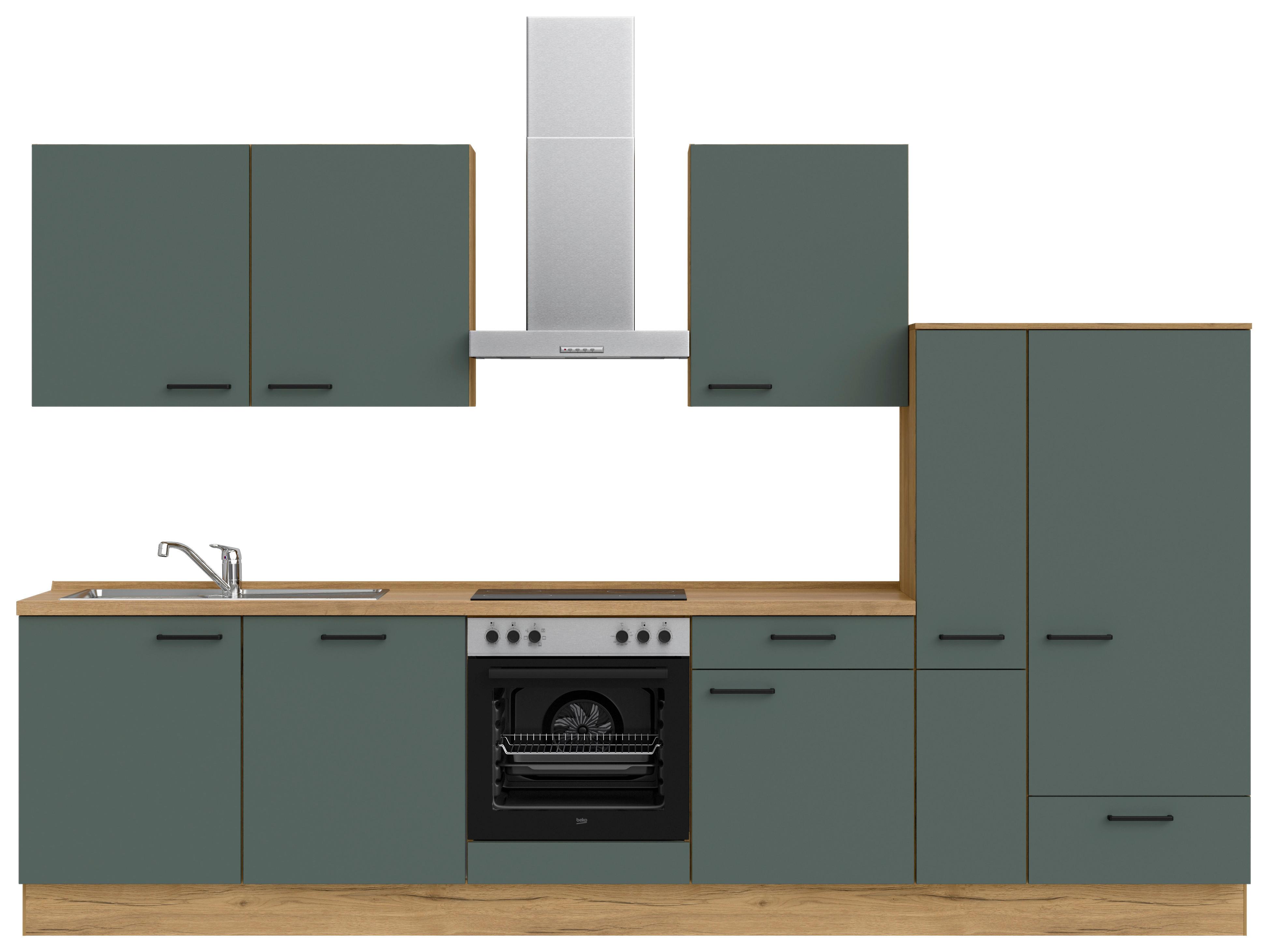 Küchenleerblock Easytouch Low-Line, L11 Rechts - Dunkelgrün/Eichefarben, MODERN, Holzwerkstoff (330cm) - Nobilia