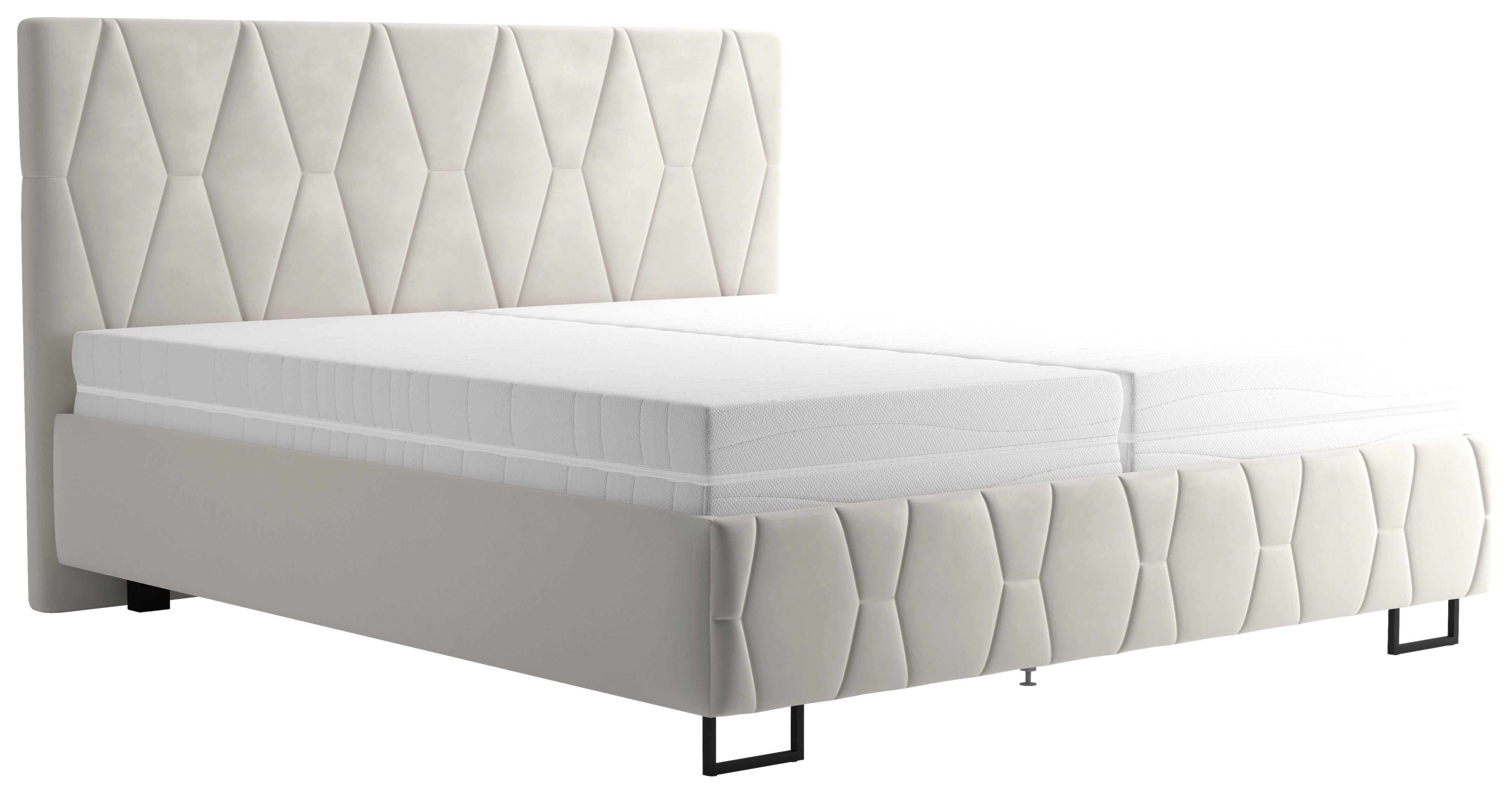 Čalúnená posteľ ATESSA 180x200 cm, krémová - krémová/prírodná farba, Modern, drevo/textil (180/200cm)