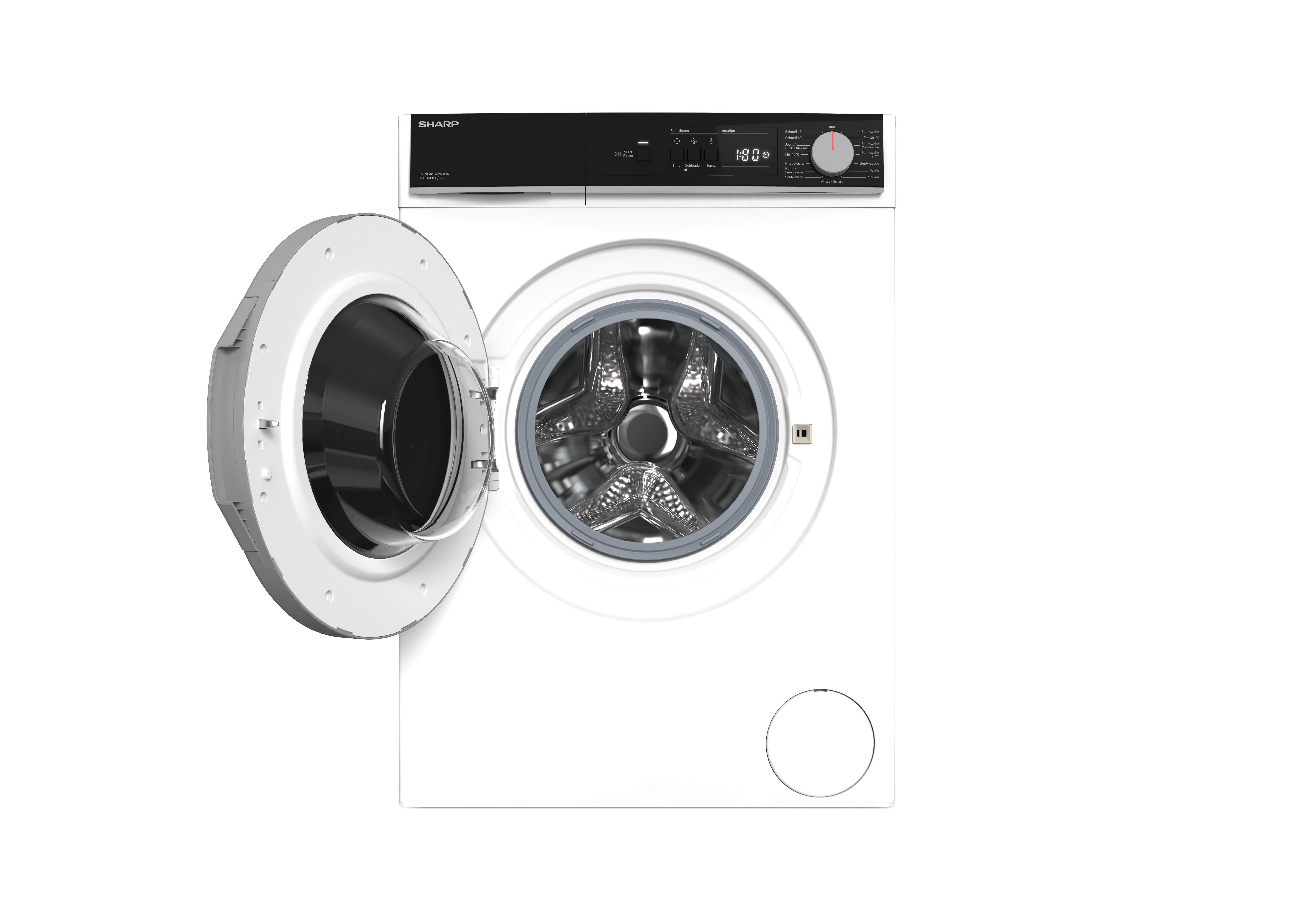Waschmaschine Es-Nfa814bw1na-De - Weiß, Basics, Glas/Kunststoff (60/85/53cm) - Sharp