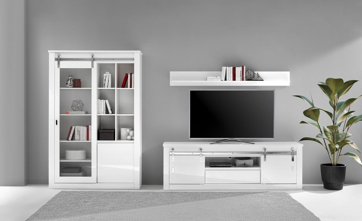 WOHNWAND Daytona Weiß HG B: 349 cm - Weiß Hochglanz/Weiß, Design, Holzwerkstoff (349/200/43cm) - Livetastic
