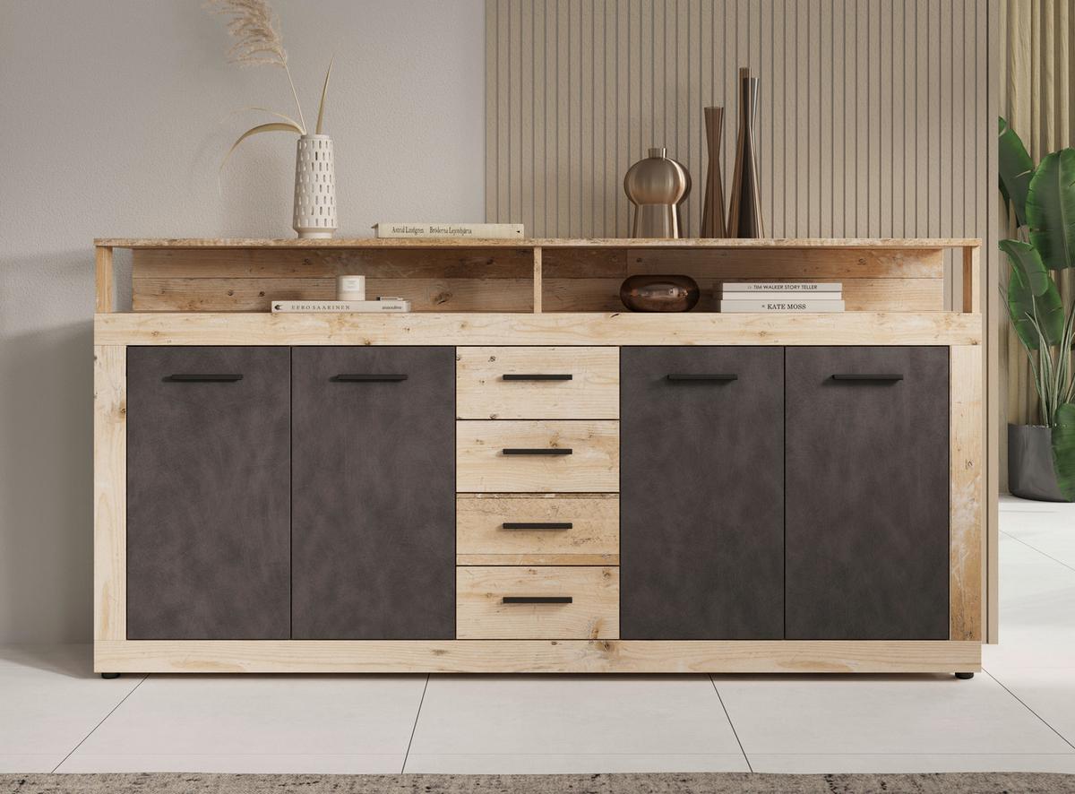 Sideboard Lupo Eiche Dekor Anthrazit B: 190 Cm - Eichefarben/Anthrazit, Design, Holzwerkstoff (190/96/32cm) - MID.YOU