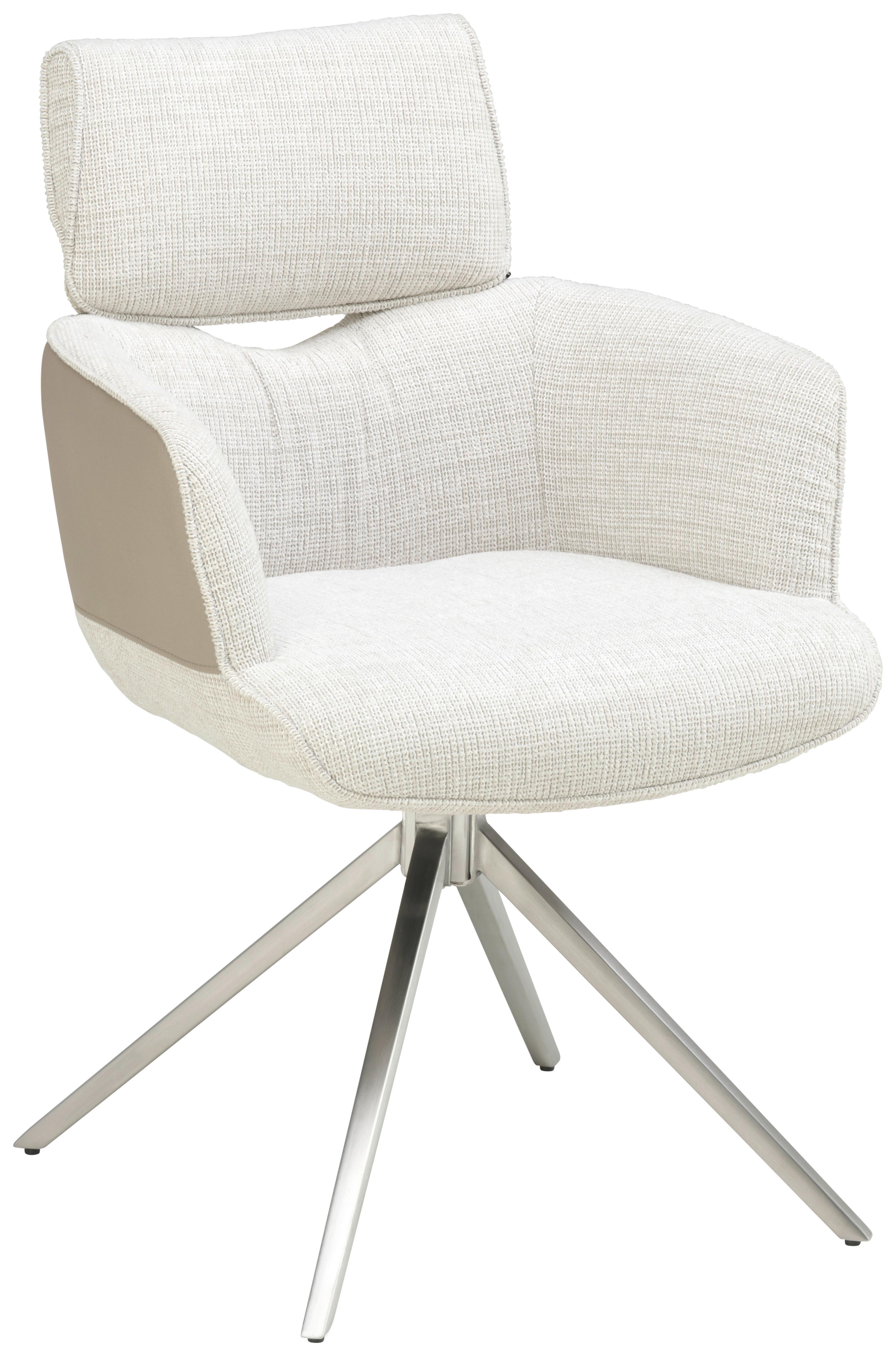 Armlehnstuhl Blake Beige, Sitzfl. 360° Drehbar - Taupe/Edelstahlfarben, KONVENTIONELL, Textil/Metall (59,5/90,5/64,5cm) - Livetastic