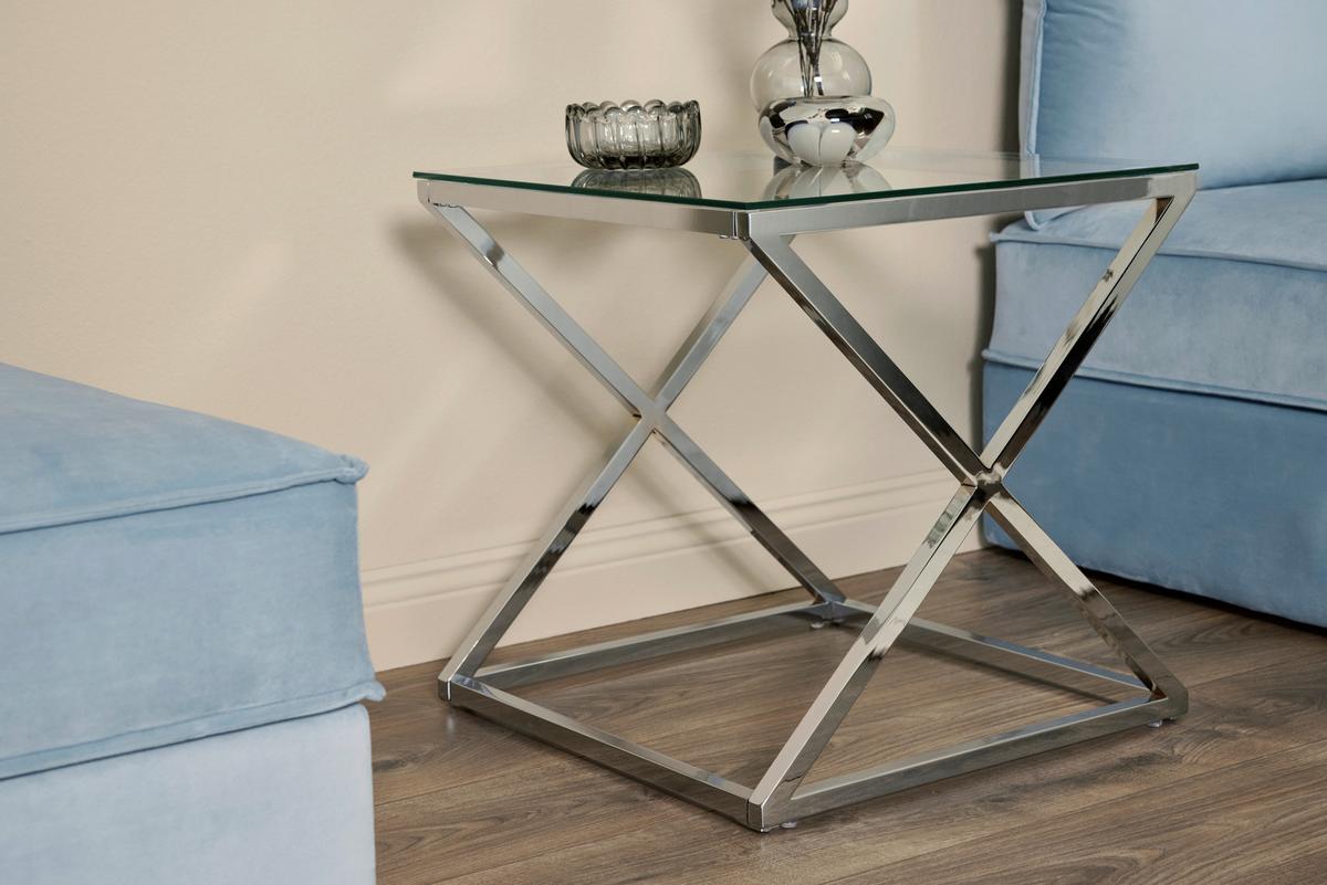 Beistelltisch Xtra By Side - Chromfarben, MODERN, Glas/Metall (50/50/50cm) - Livetastic
