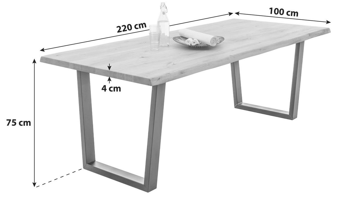 Esstisch Mit Echtholz-platte Benny 220x100 Cm Eiche/schwarz - Eichefarben/Schwarz, Natur, Holz/Metall (220/100/75cm) - MID.YOU