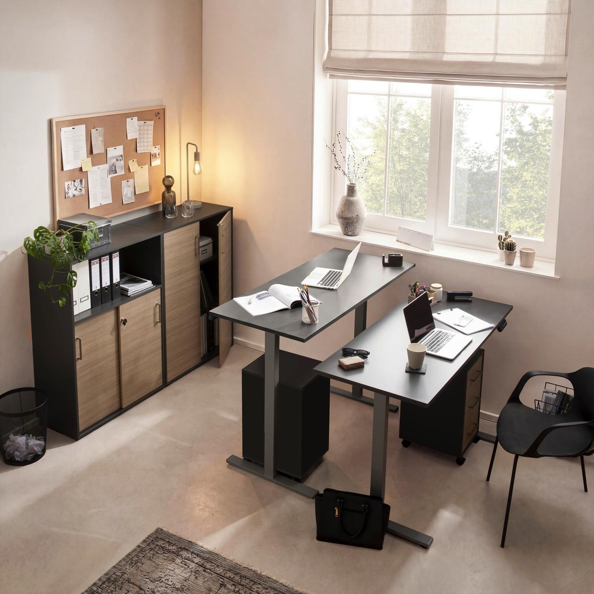 SCHREIBTISCH Metz Anthrazit L: 138cm - Anthrazit/Alufarben, MODERN, Holzwerkstoff/Metall (138/60/72,7-117,2cm) - MID.YOU