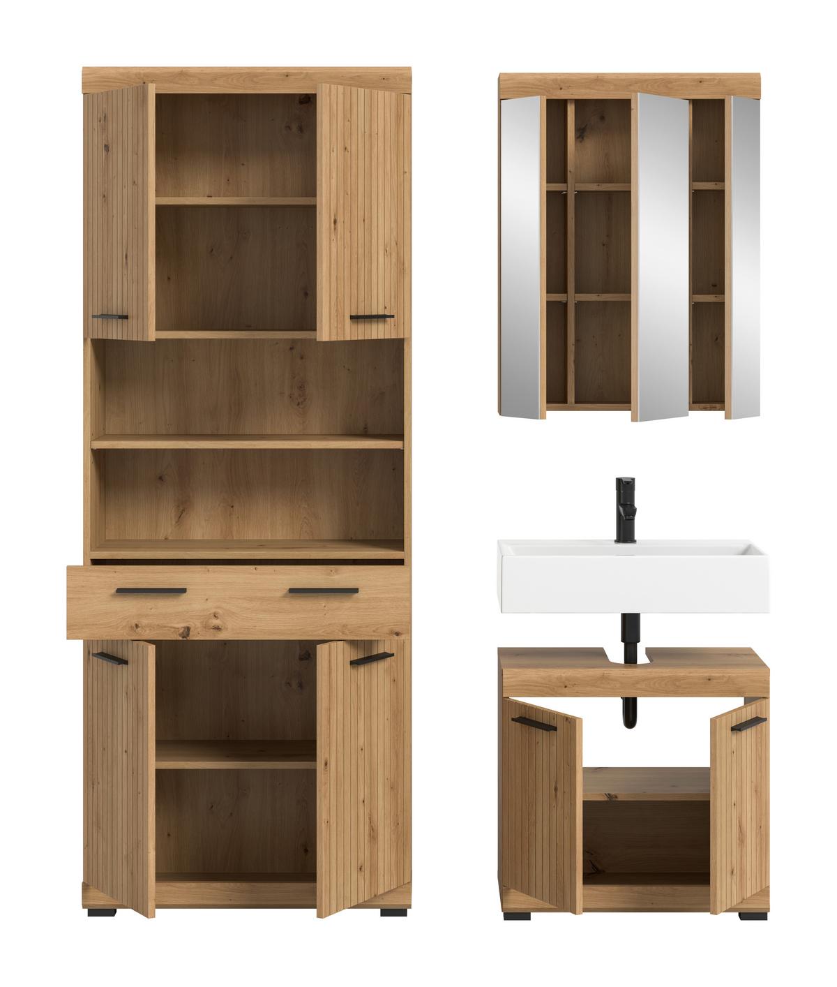 Badezimmer Scout Eiche Artisan Dekor B: 134cm - Schwarz/Eiche Artisan, Trend, Glas/Holzwerkstoff (134cm) - MID.YOU