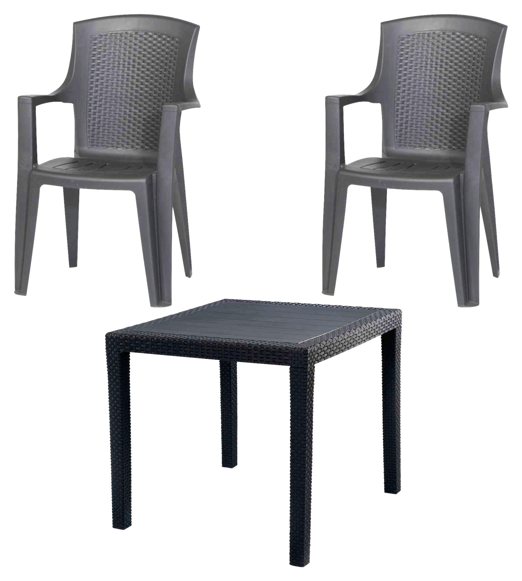 Gartenmöbel Set 3-tlg. aus Kunststoff - Anthrazit, KONVENTIONELL, Kunststoff (77/77/72cm) - Gardenson