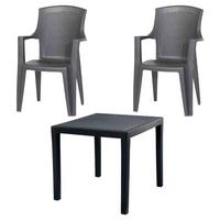 Gartenmöbel Set 3-tlg. aus Kunststoff - Anthrazit, KONVENTIONELL, Kunststoff (77/77/72cm) - Gardenson