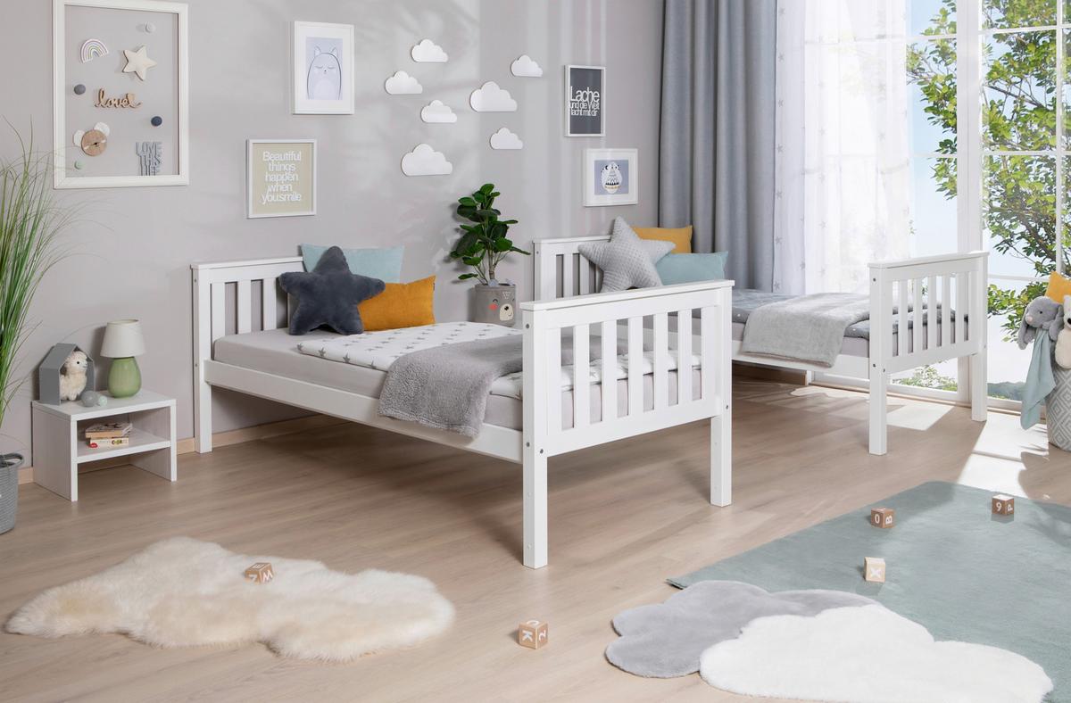 Etagenbett Sammy Weiß Kiefer Massiv 90 cm mit Leiter - Weiß, MODERN, Holz (90/200cm) - MID.YOU