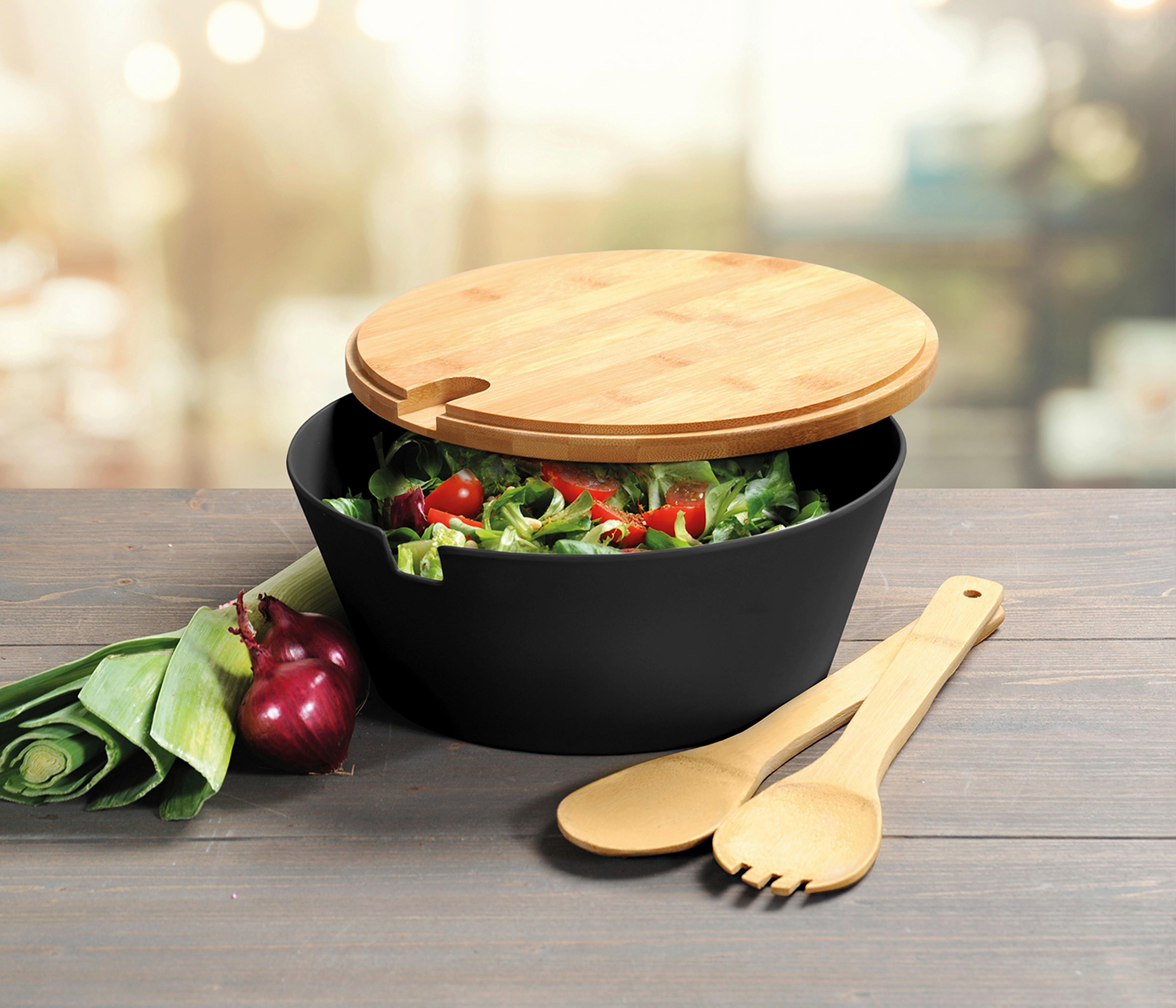 Salatschüssel Kunststoff/holz Schwarz/bambus 4-Tlg. - Schwarz, Basics, Holz/Kunststoff (26/11cm) - Kesper