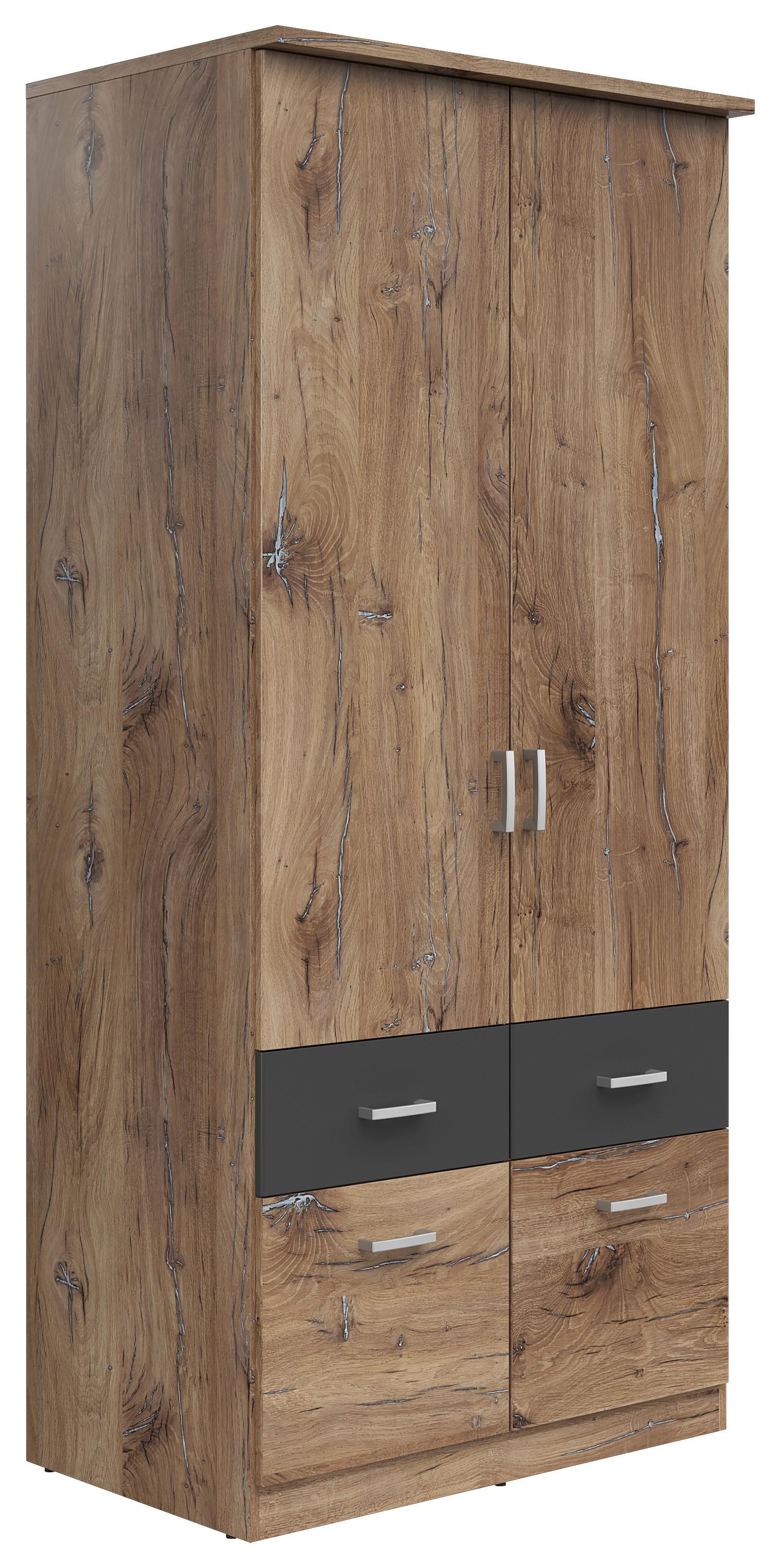 Drehtürenschrank 91 cm Brando Eiche Dekor/Graphitfarben - Eichefarben/Graphitfarben, KONVENTIONELL, Holzwerkstoff (91/199/58cm)