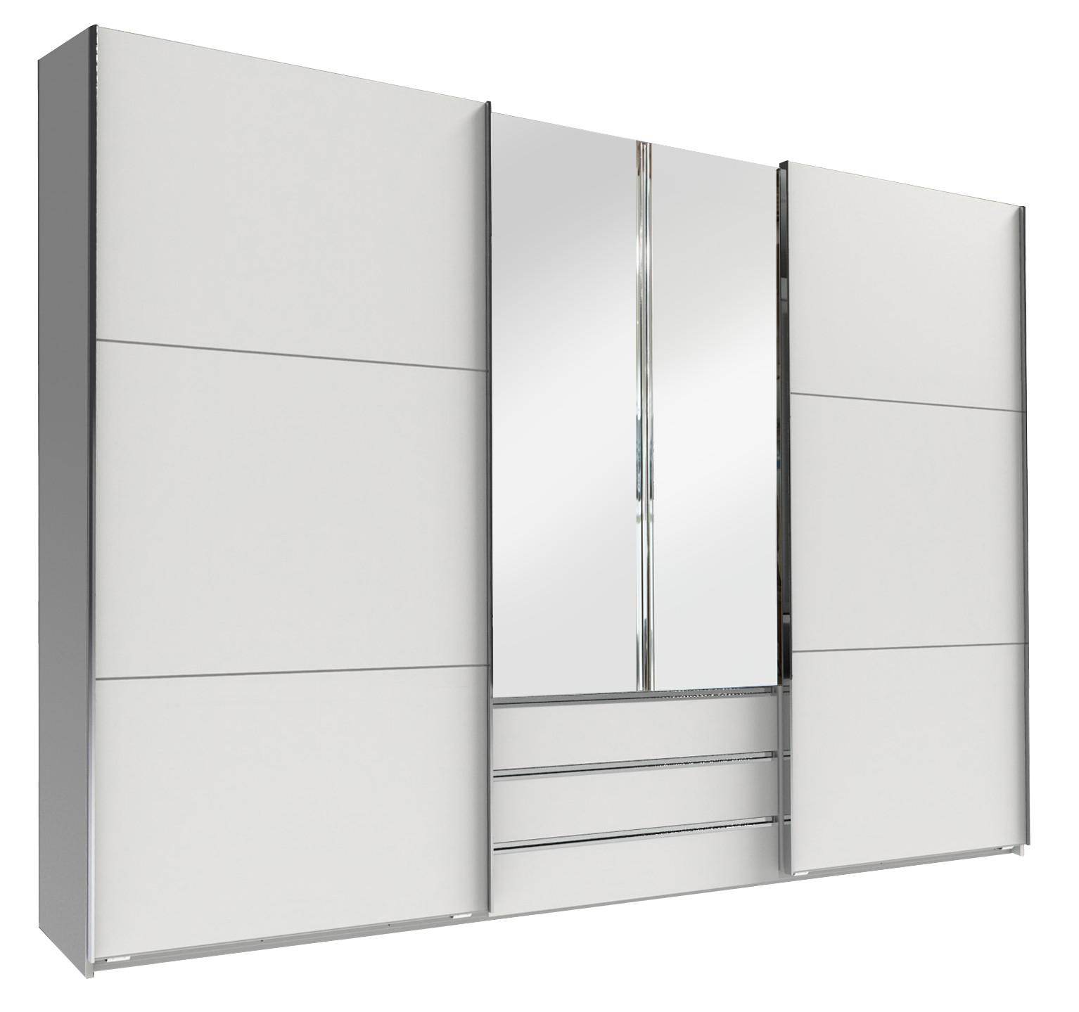 Schwebetürenschrank Mit Spiegel 300cm Magic Weiß - Silberfarben/Weiß, MODERN, Glas/Holzwerkstoff (300/216/65cm) - MID.YOU