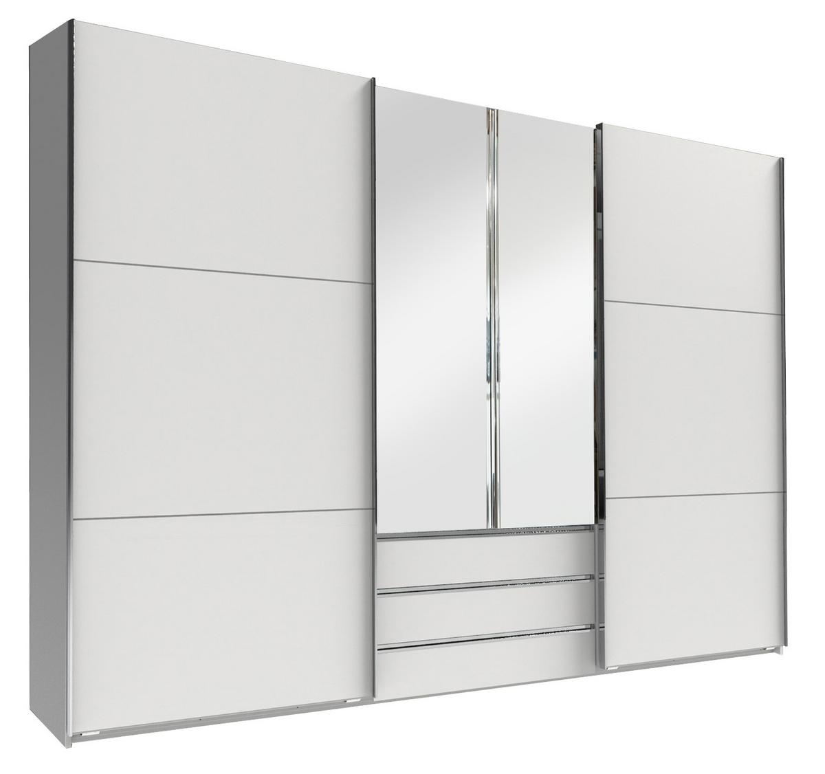Schwebetürenschrank Mit Spiegel 300cm Magic Weiß - Silberfarben/Weiß, MODERN, Glas/Holzwerkstoff (300/216/65cm) - MID.YOU