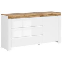 Kommode Holten Chest Of Drawers - Weiß Hochglanz/Eiche Wotan, Design, Holzwerkstoff (156/83,5/42cm)