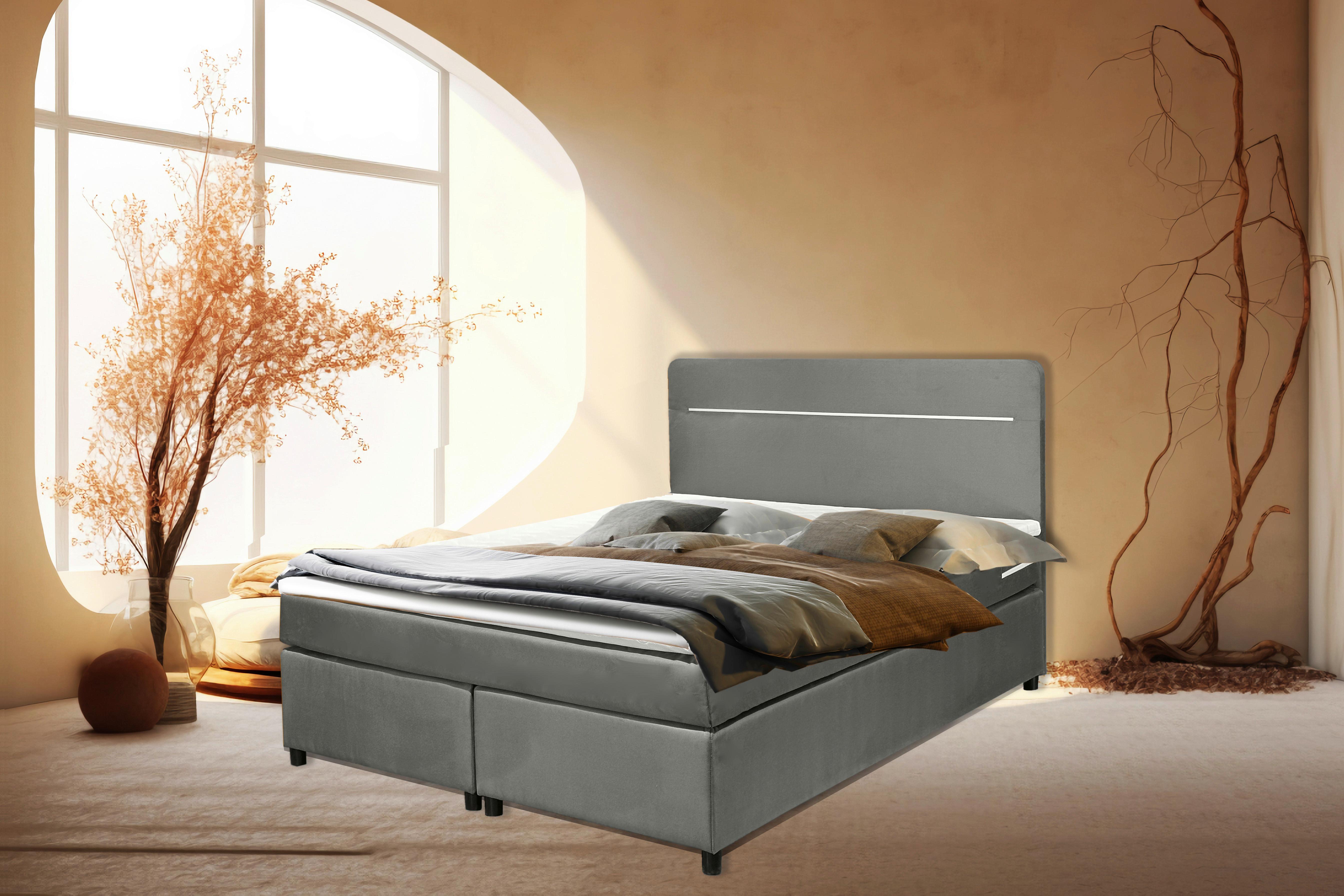 Boxbett Mit Topper 180x200 Cm Stream - Schwarz/Grau, Basics, Textil (180/200cm) - Livetastic