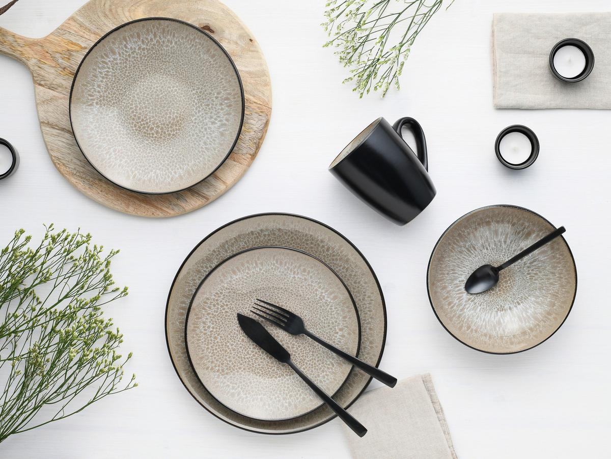 Kombiservice Malmö Beige Steinzeug, 4 Pers., 16-Teilig - Beige/Schwarz, Basics, Keramik - Creatable