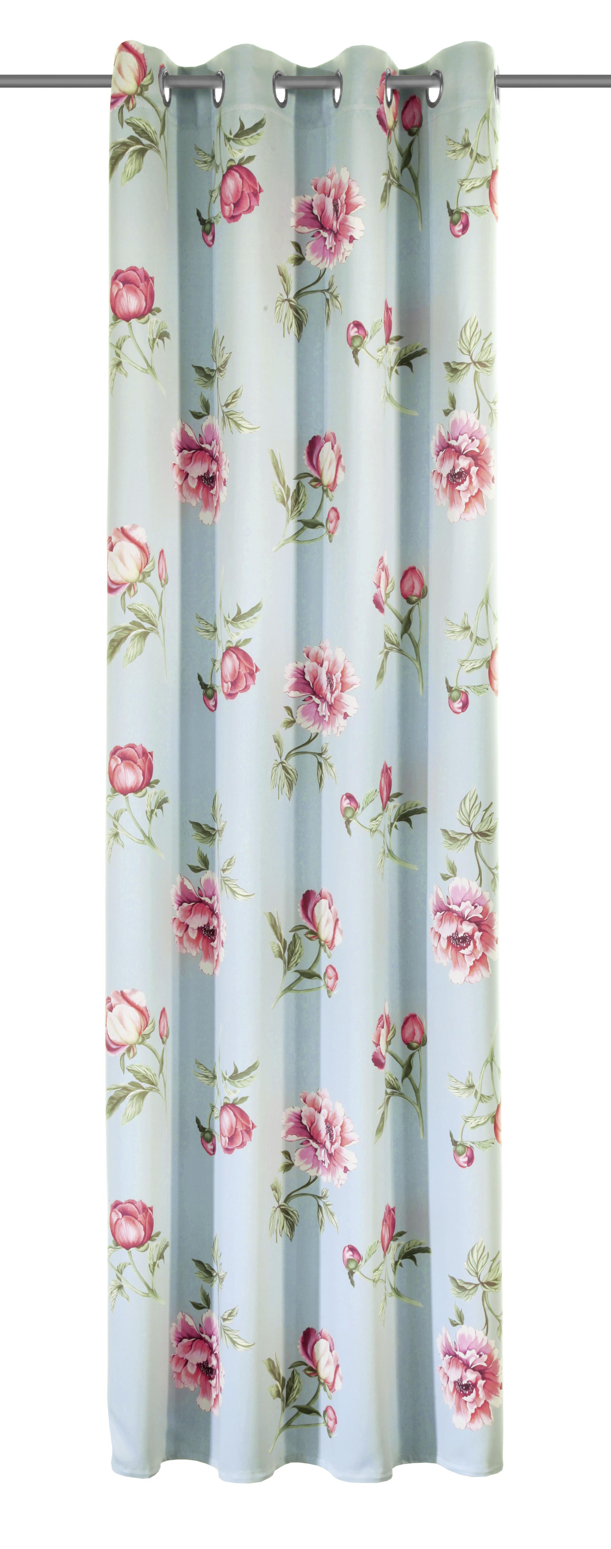 Závěs S Kroužky Greta, 135/245 Cm, Květy - starorůžová/světle modrá, Basics, textil (135/245cm)