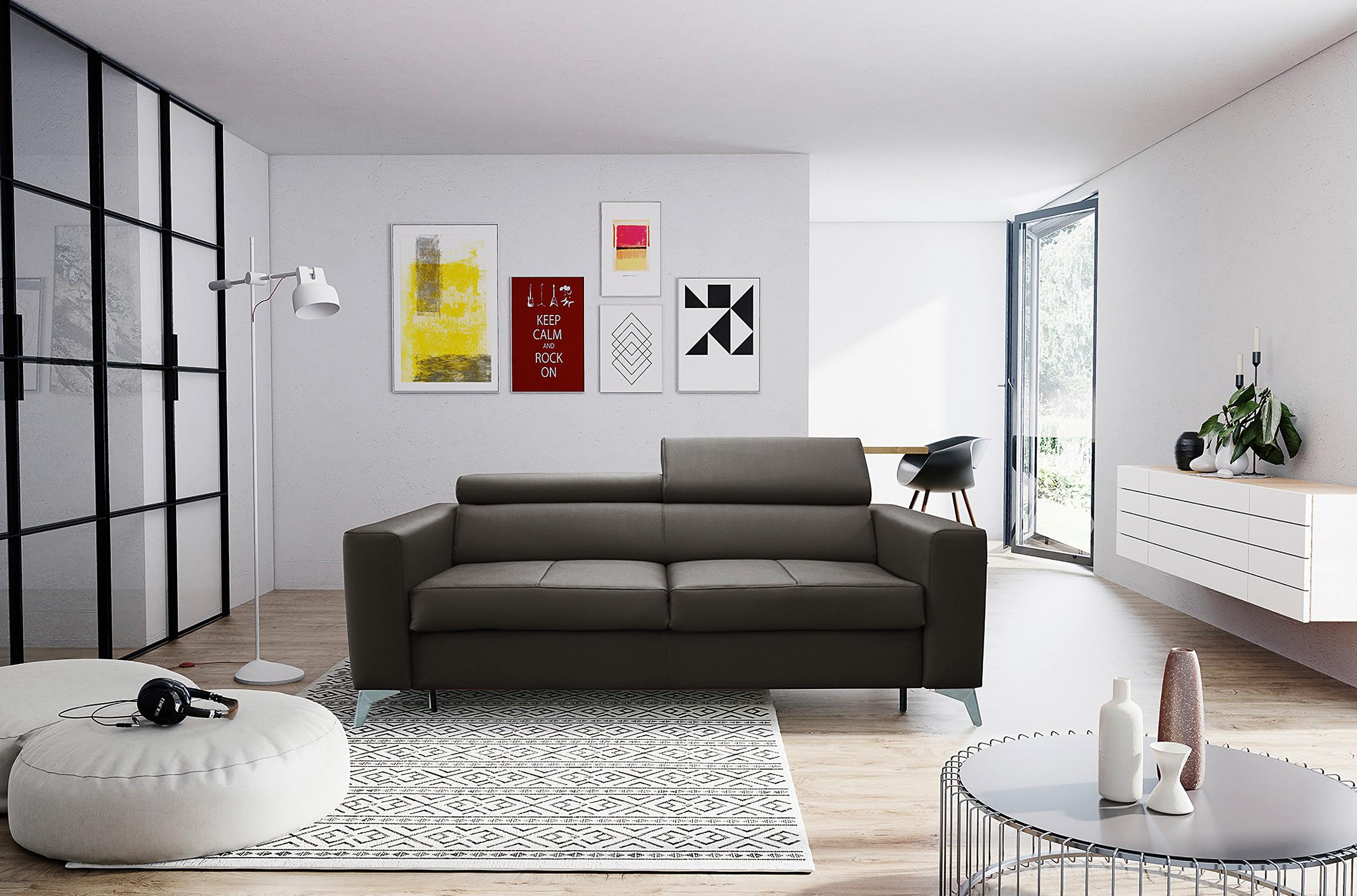 Schlafsofa Mondo, Dunkelbraun B: 206 Cm - Dunkelbraun/Silberfarben, Design, Leder/Textil (206/95/101cm) - Livetastic