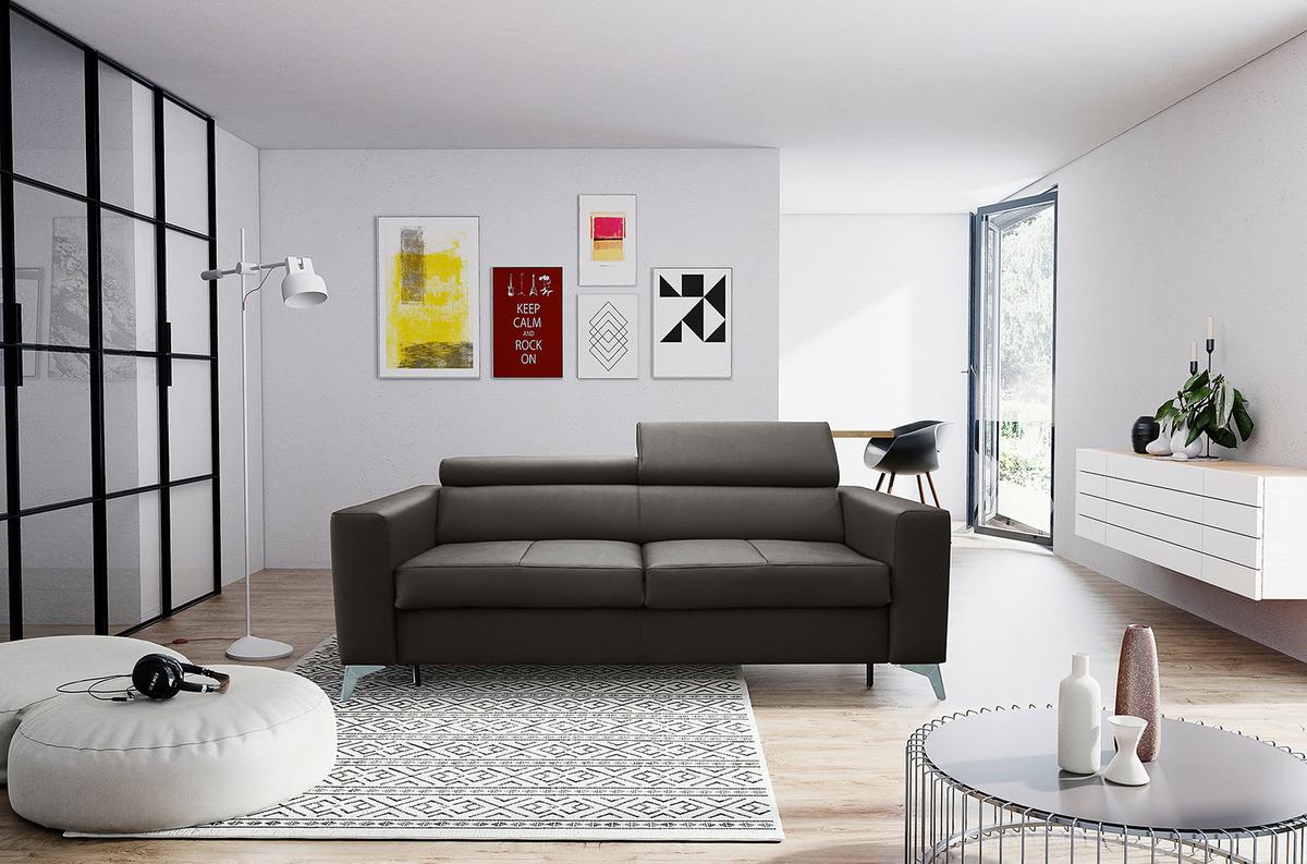 Schlafsofa Mondo, Dunkelbraun B: 206 cm - Dunkelbraun/Silberfarben, Design, Leder/Textil (206/95/101cm) - Livetastic