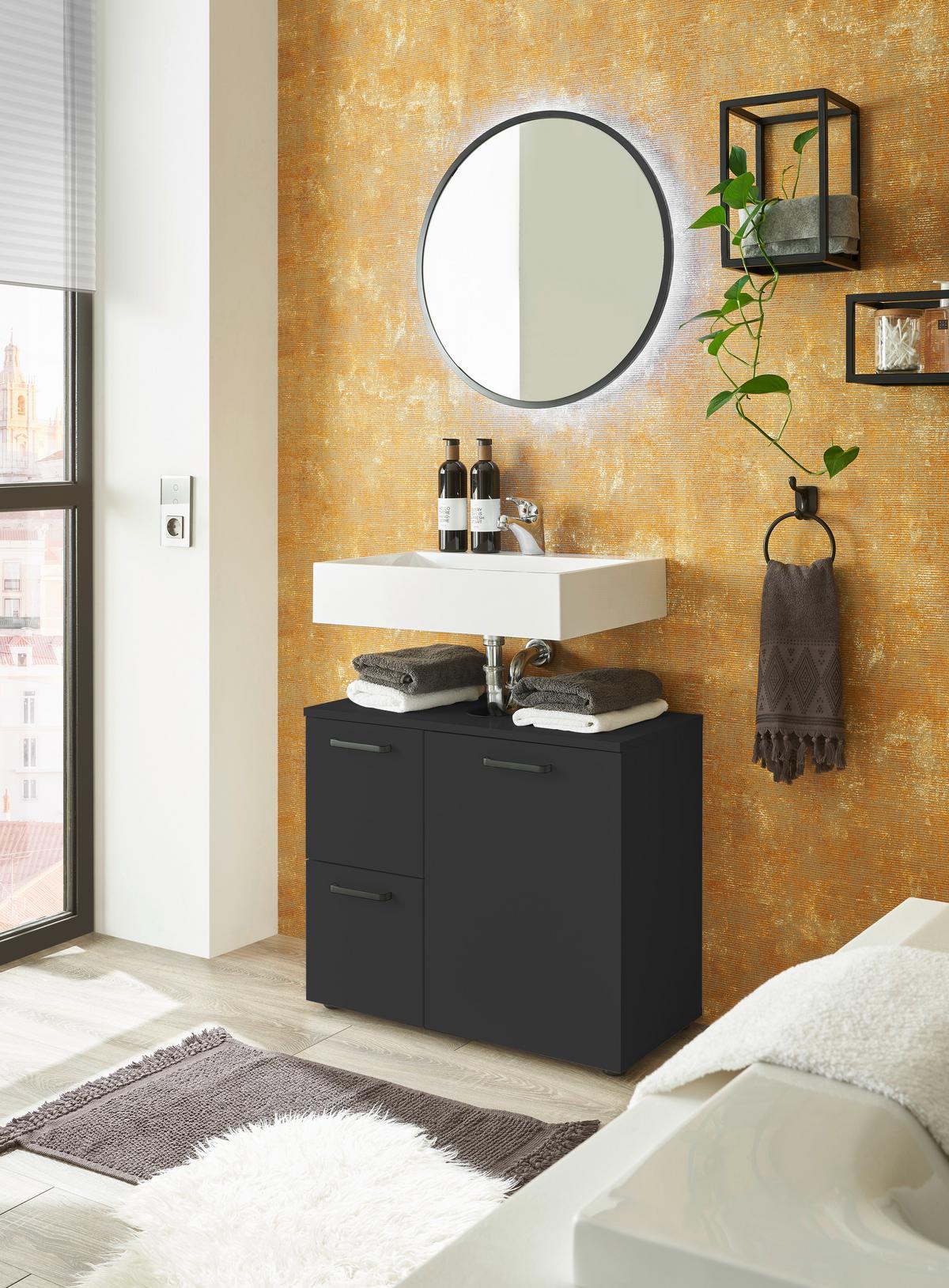 Waschbeckenunterschrank Vanice B: 70 Cm Schwarz - Schwarz, MODERN, Holzwerkstoff (70/60/35cm) - MID.YOU