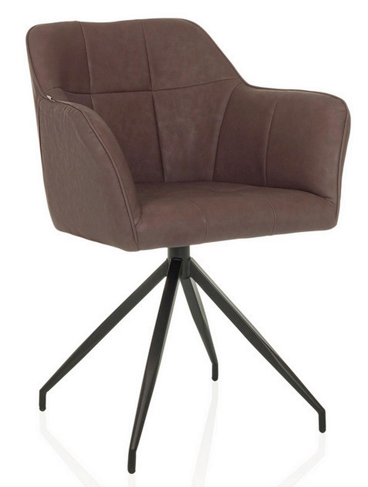 Armlehnstuhl Elverum Dunkelbraun B: 61 Cm - Dunkelbraun/Schwarz, MODERN, Leder/Metall (61/90/56cm) - MID.YOU