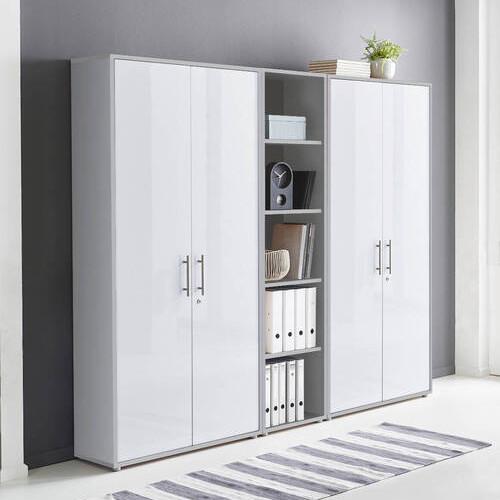 Office Edition B: 212,9 cm Grau/Weiß - Weiß Hochglanz/Grau, MODERN, Holzwerkstoff (212,9/185,6/33cm) - MID.YOU