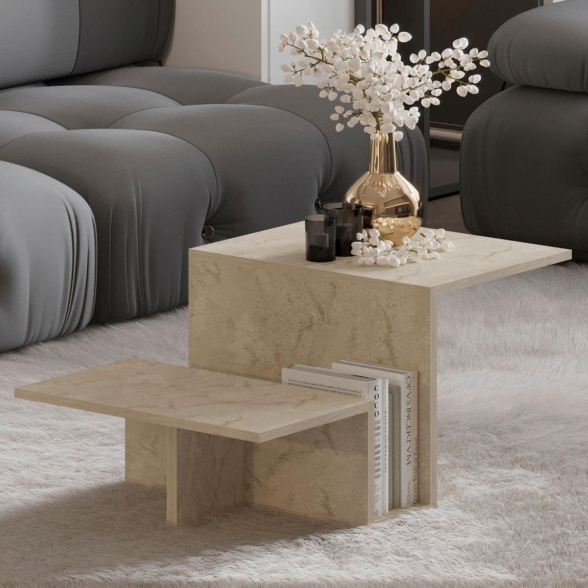 Couchtisch Relinda Beige B: 90 Cm - Beige, Design, Holzwerkstoff (90/45/50cm) - Livetastic