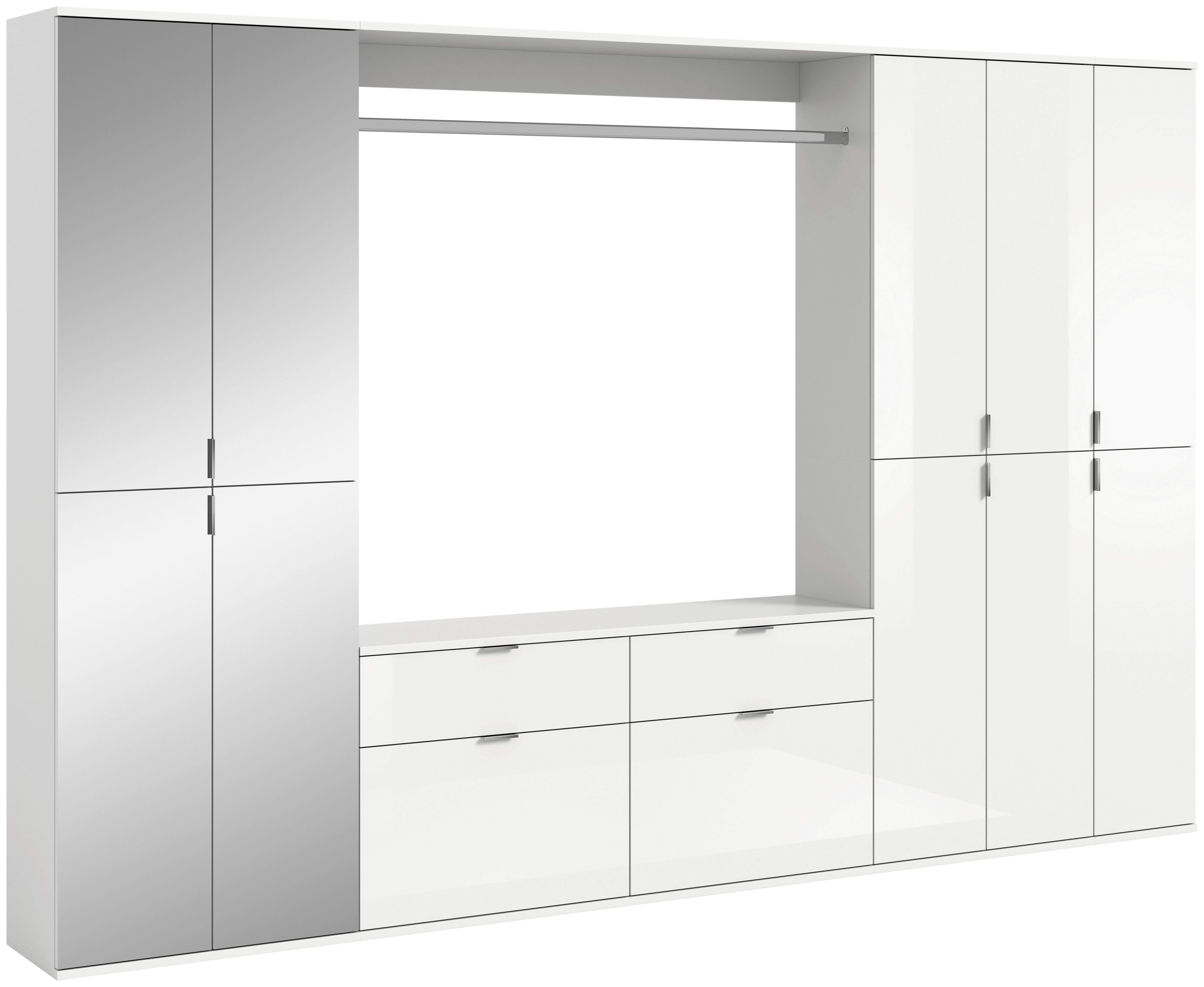 Garderobe Projekt X 4-teilig Weiß B: 273 Cm - Weiß Hochglanz, MODERN, Glas/Holzwerkstoff (273/193/34cm) - MID.YOU