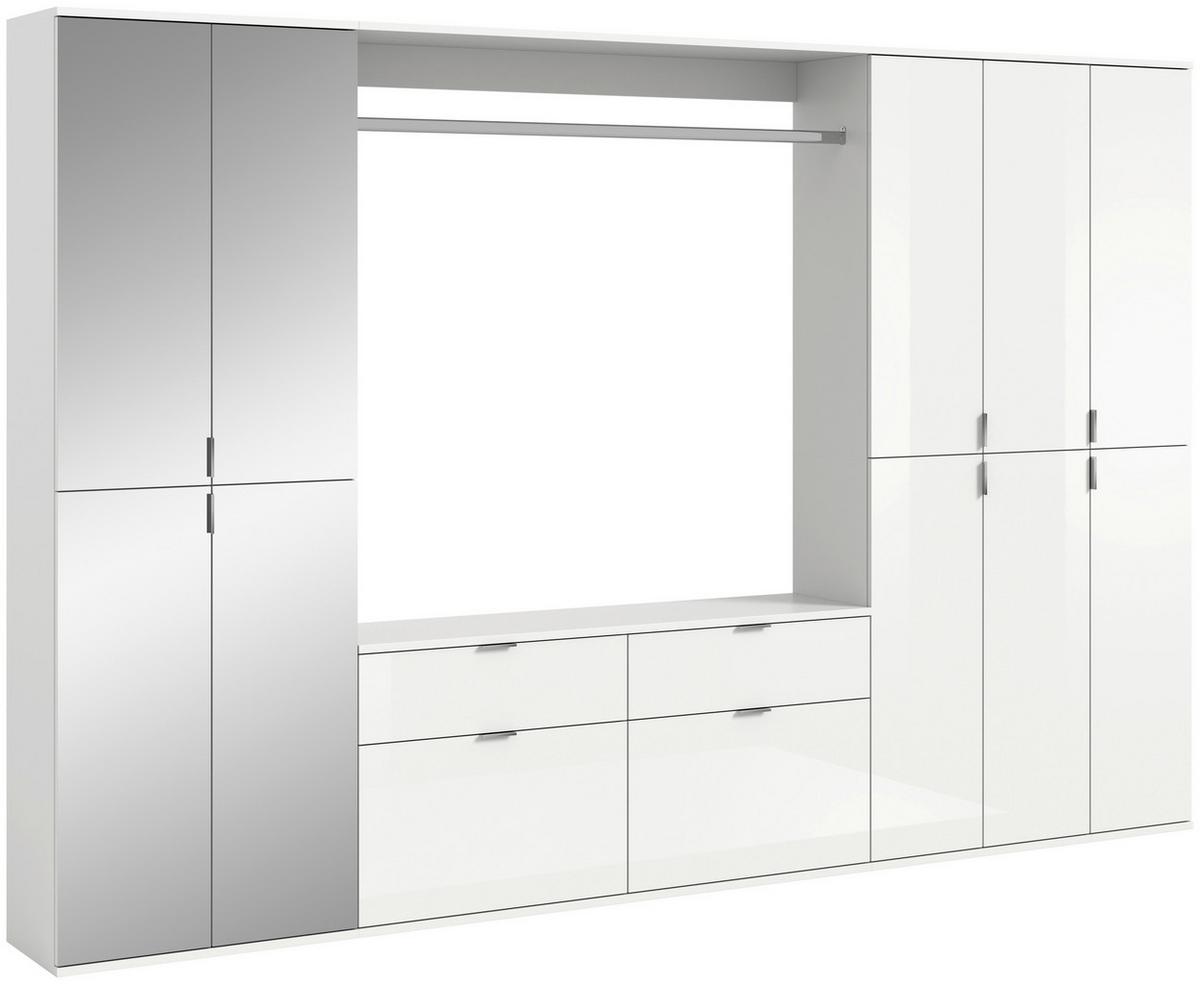Garderobe Projekt X 4-Teilig Weiß B: 273 cm - Weiß Hochglanz, MODERN, Glas/Holzwerkstoff (273/193/34cm) - MID.YOU