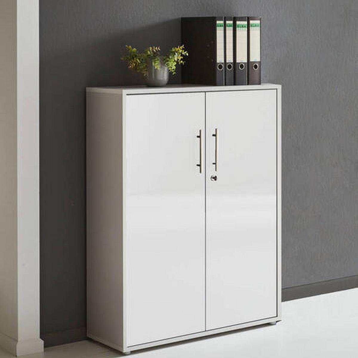 Aktenschrank versperrbar Holzwerkstoff Grau B: 84,5 cm - Weiß Hochglanz/Grau, MODERN, Holzwerkstoff (84,5/114/33cm) - MID.YOU