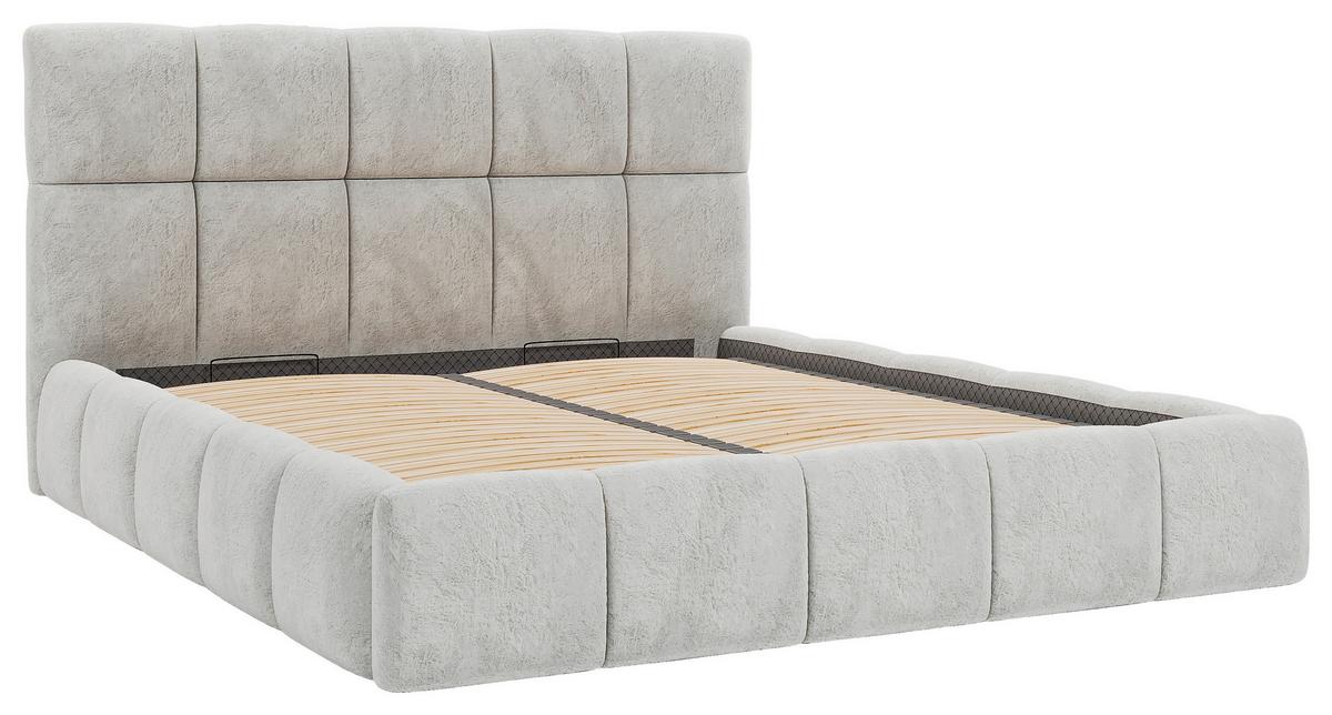 Polsterbett Cherry Mikrofaser Velours, Grau, Lf: 140x200 cm - Hellgrau/Schwarz, MODERN, Holz/Holzwerkstoff (140/200cm) - MID.YOU