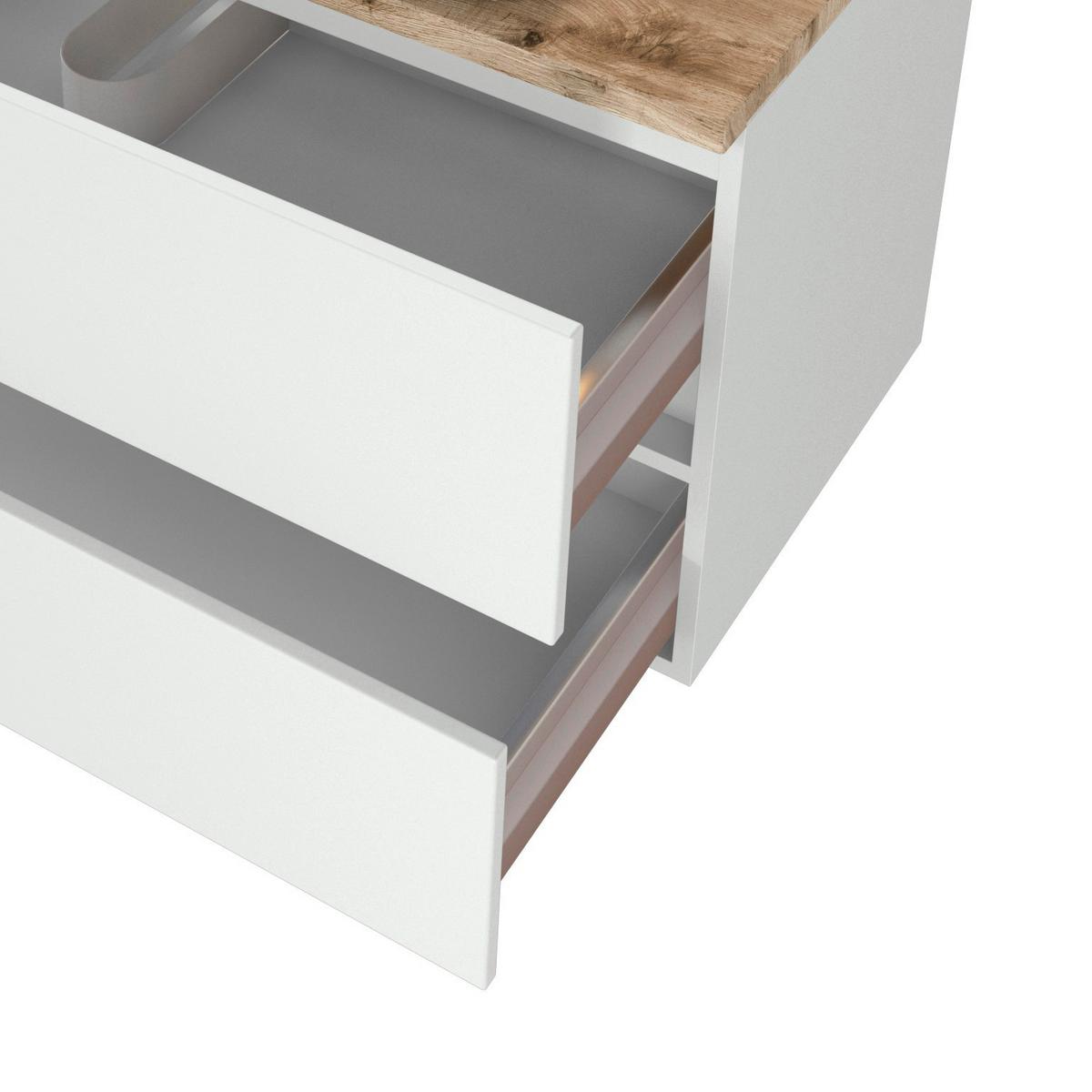 Waschbecken Mit Unterschrank B: 100 Cm, Weiß Dekor - Eichefarben/Weiß, Basics, Keramik/Holzwerkstoff (100cm) - Held