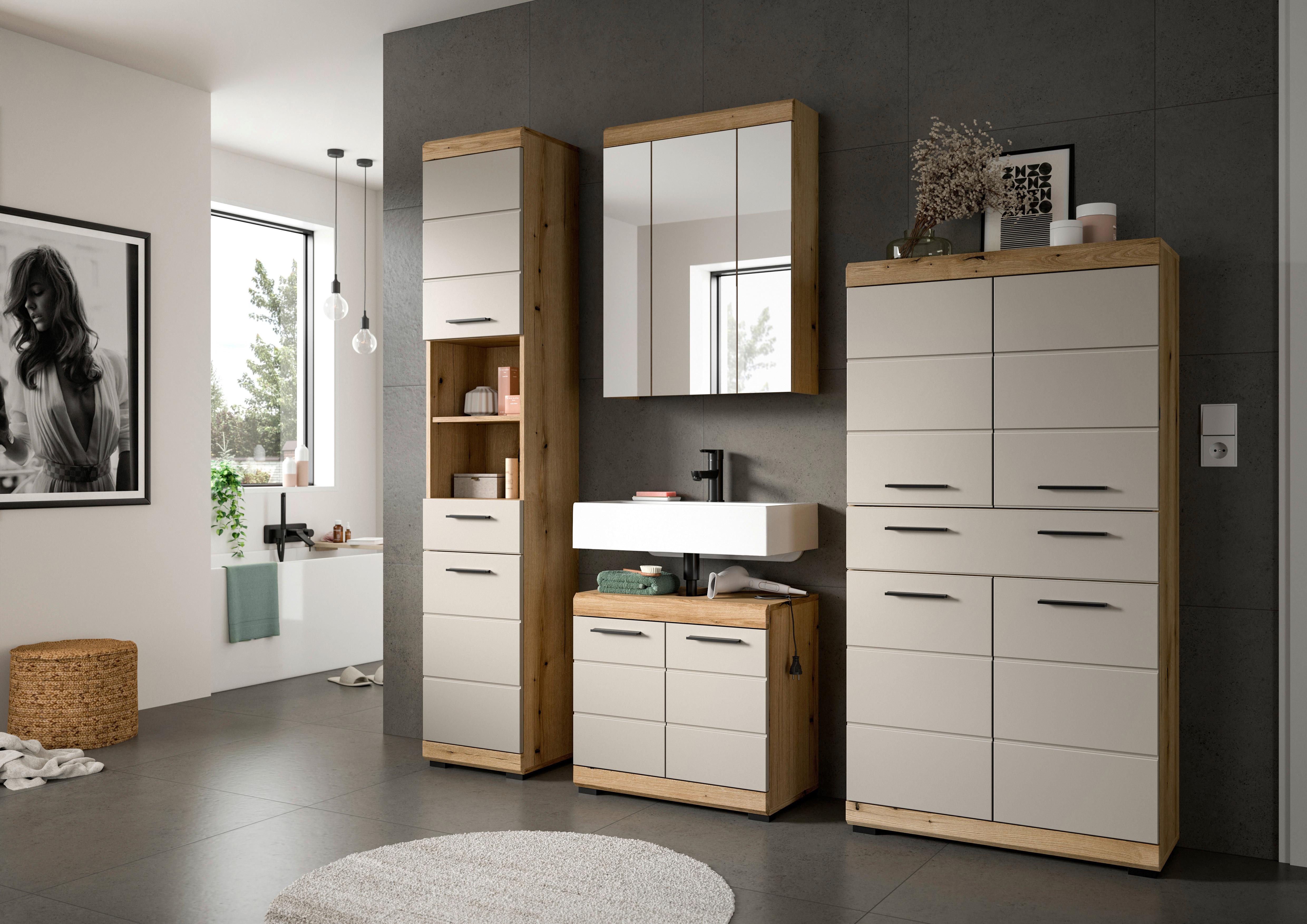 Midischrank Scout Kaschmir/naturfarben B: 74 Cm - Kaschmir/Schwarz, MODERN, Holzwerkstoff (74/141/31cm) - MID.YOU
