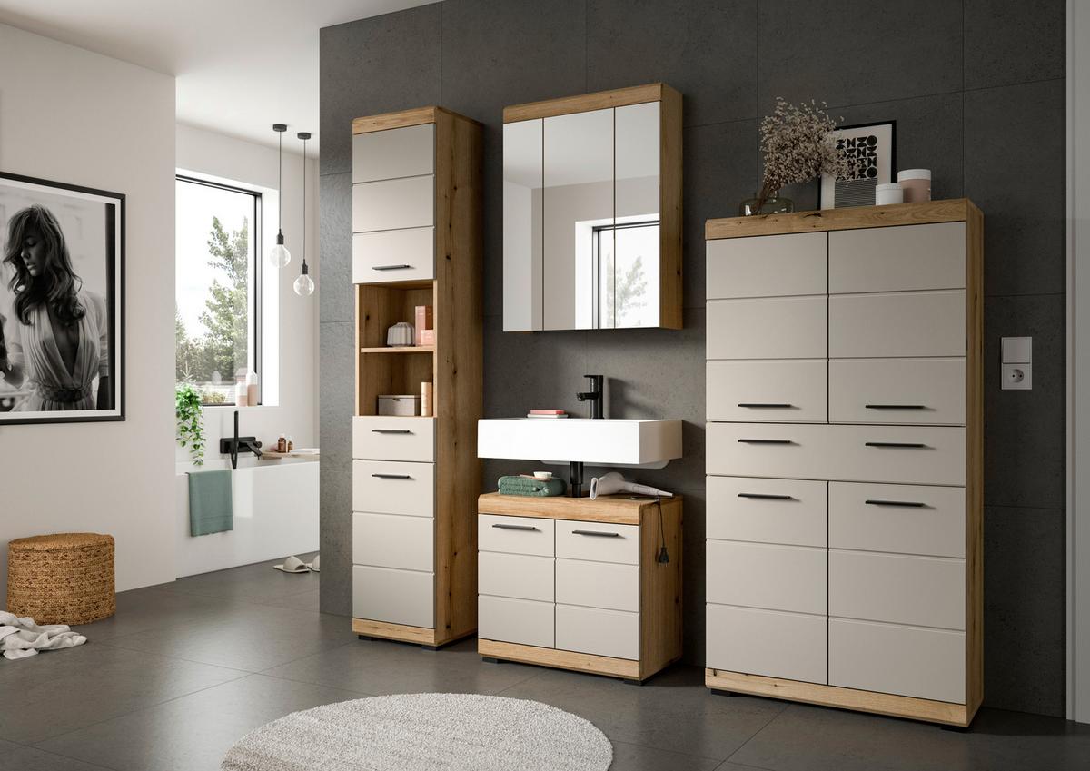 Midischrank Scout Kaschmir/Naturfarben B: 74 cm - Kaschmir/Schwarz, MODERN, Holzwerkstoff (74/141/31cm) - MID.YOU