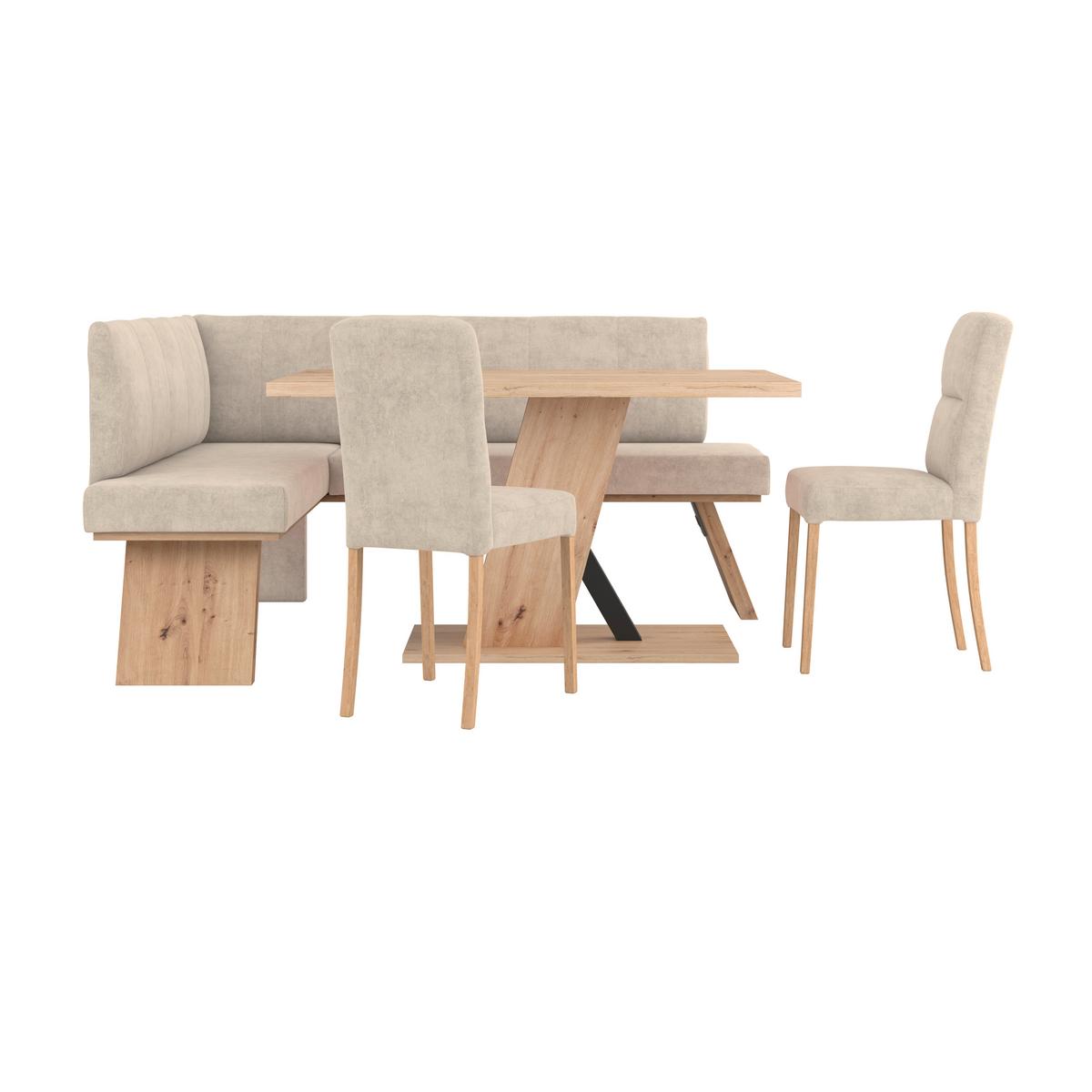 Eckbank Emma Ii Webstoff Beige, B: 150 Cm - Eichefarben/Beige, KONVENTIONELL, Holzwerkstoff/Textil (150/185cm)