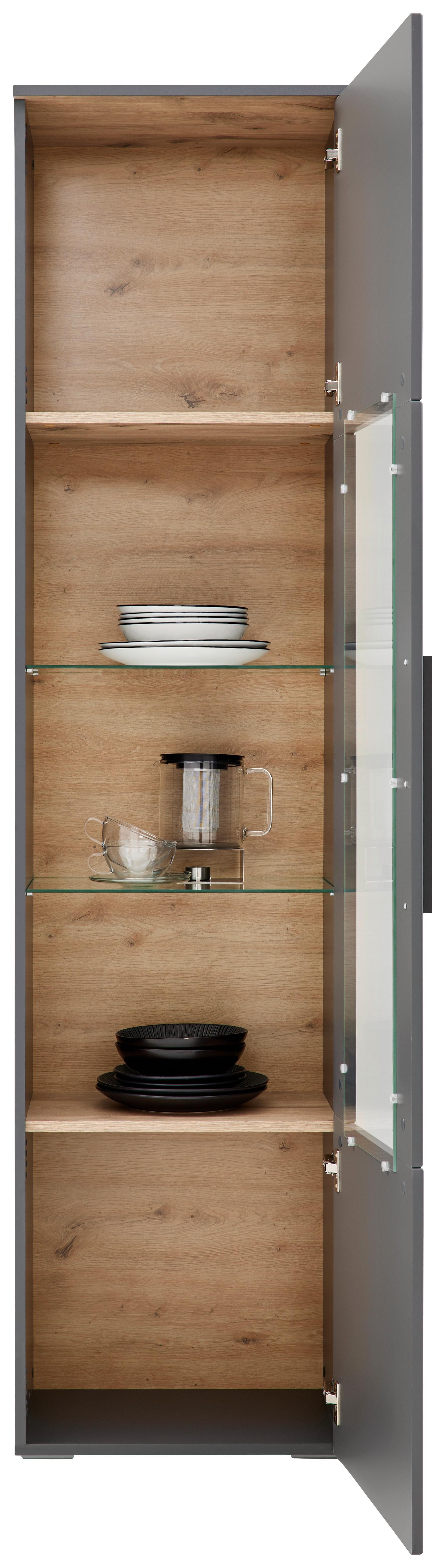Vitrine Atlanta B: 50,1 cm Grau/Eiche Dekor - Eichefarben/Silberfarben, MODERN, Glas/Holzwerkstoff (50,1/203,2/37,2cm)