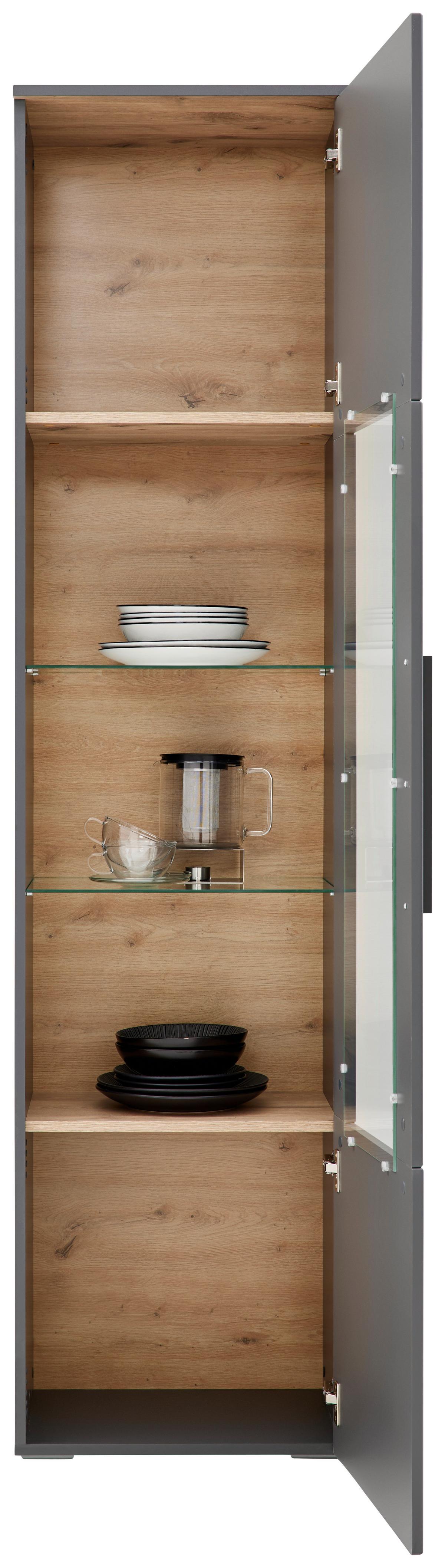 Wohnkombination 4-Tlg. Atlanta Grau/Eiche Dekor - Eichefarben/Silberfarben, MODERN, Glas/Holzwerkstoff (300,3/203,2/46,2cm)