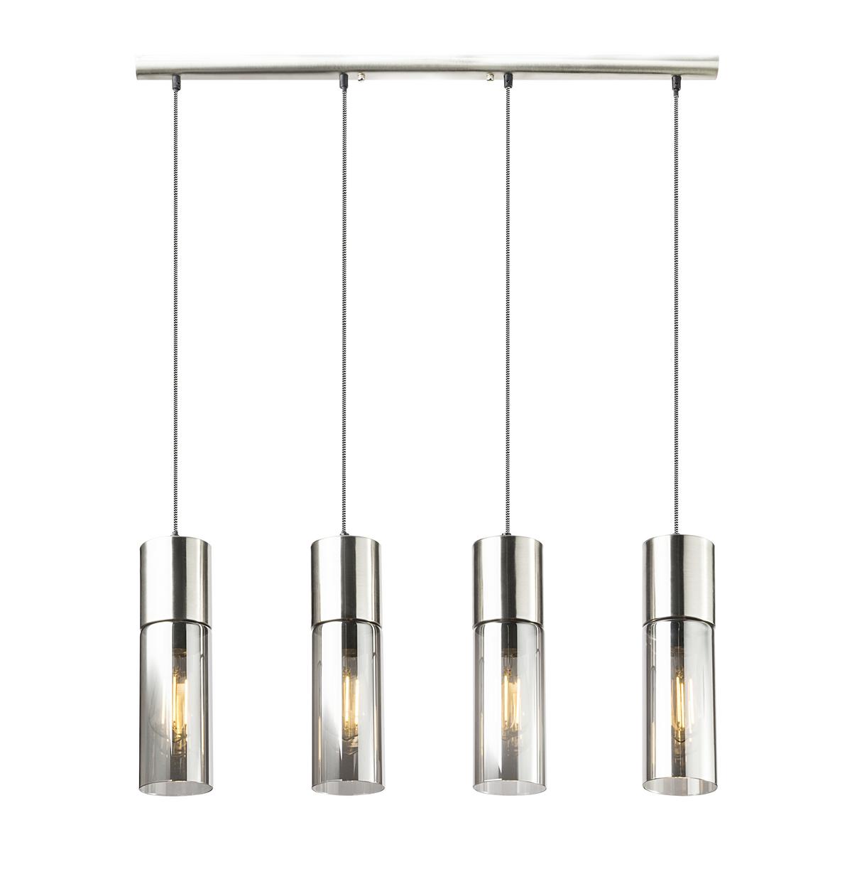 Hängeleuchte Vision H: 156 cm 4-Flammig mit Rauchglas - Nickelfarben, KONVENTIONELL, Glas/Metall (80/9/156cm) - Globo