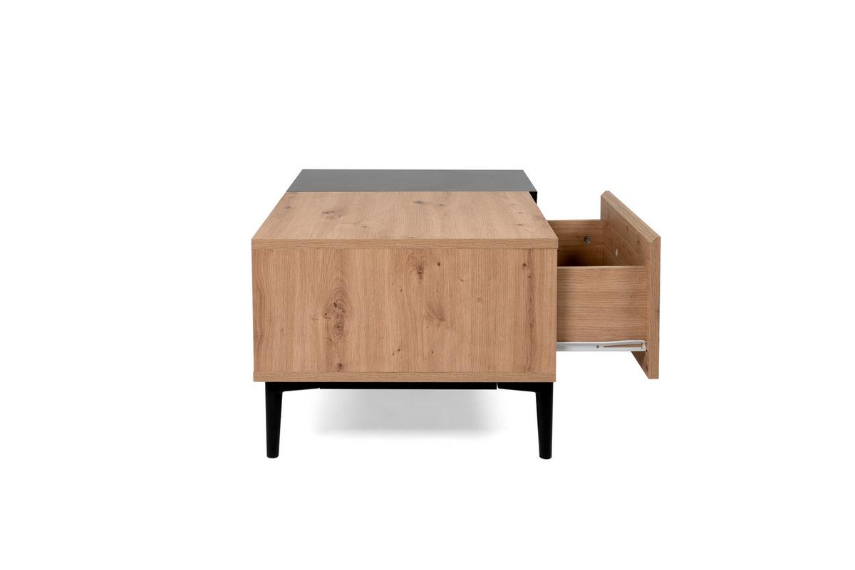 Couchtisch Mit Schublade Und Fach Nola, Eichefarben/schwarz - Eichefarben/Schwarz, KONVENTIONELL, Holzwerkstoff/Kunststoff (100/55/40cm) - MID.YOU