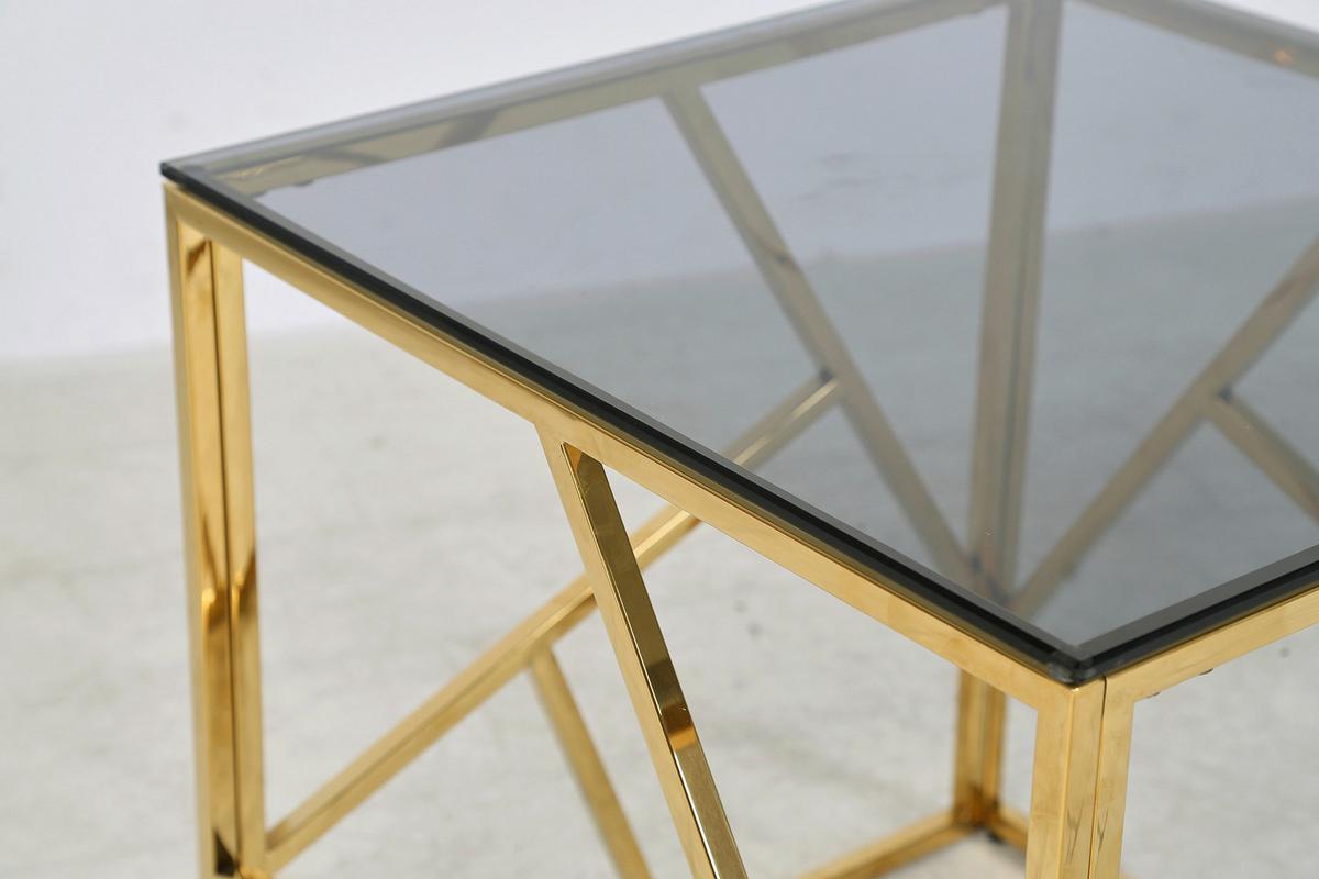 Beistelltisch Grau, Goldfarben L: 55 Cm - Goldfarben/Grau, Design, Glas/Metall (55/55/55cm) - Livetastic