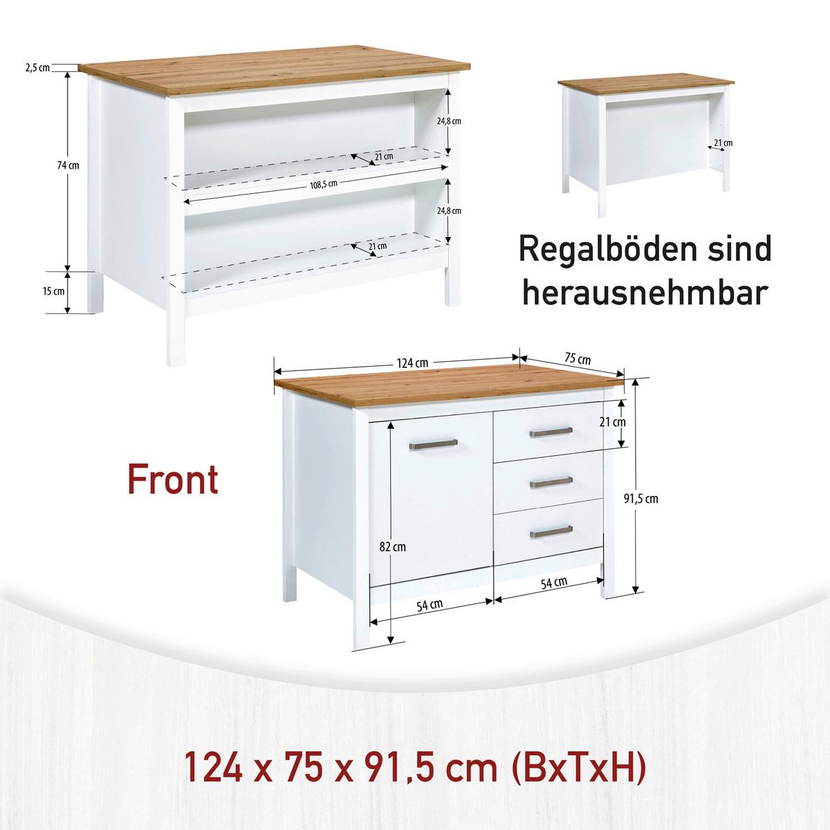 Spodná kuchynská skrinka SAN SAN - biela/dub artisan, Romantik / Landhaus, kov/kompozitné drevo (124/91/75cm) - Mömax